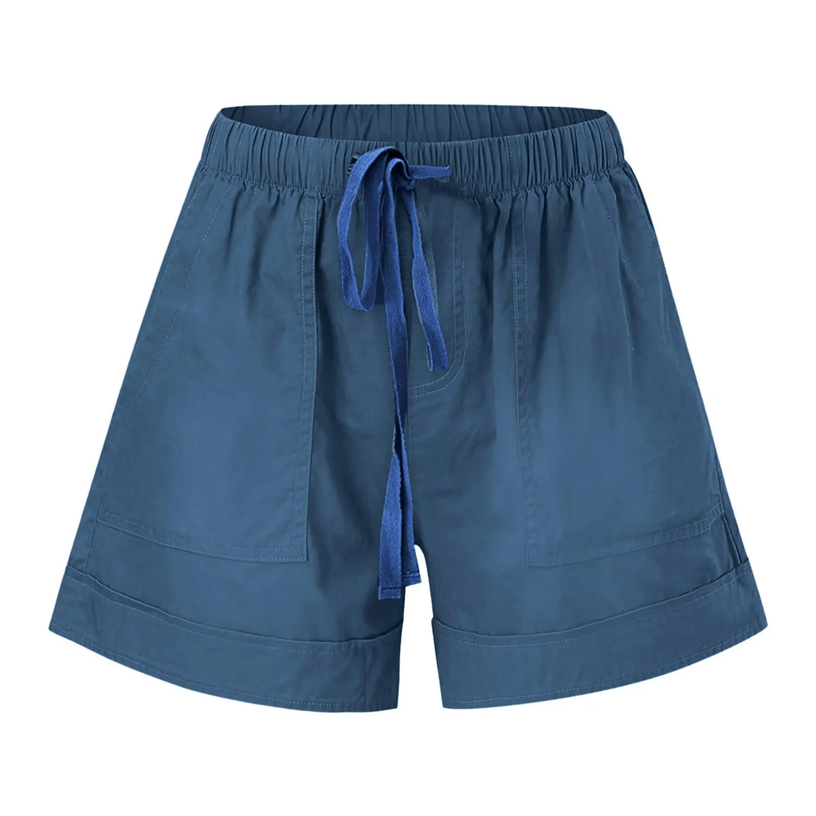 AnnSemo - Pantaloncini estivi da donna UK Plus Size con tasche, vita alta elasticizzata, in cotone, gamba dritta, pantaloni sportivi da palestra, sportivi, hot pants, coulisse, larghi, da yoga, da - immagine 6