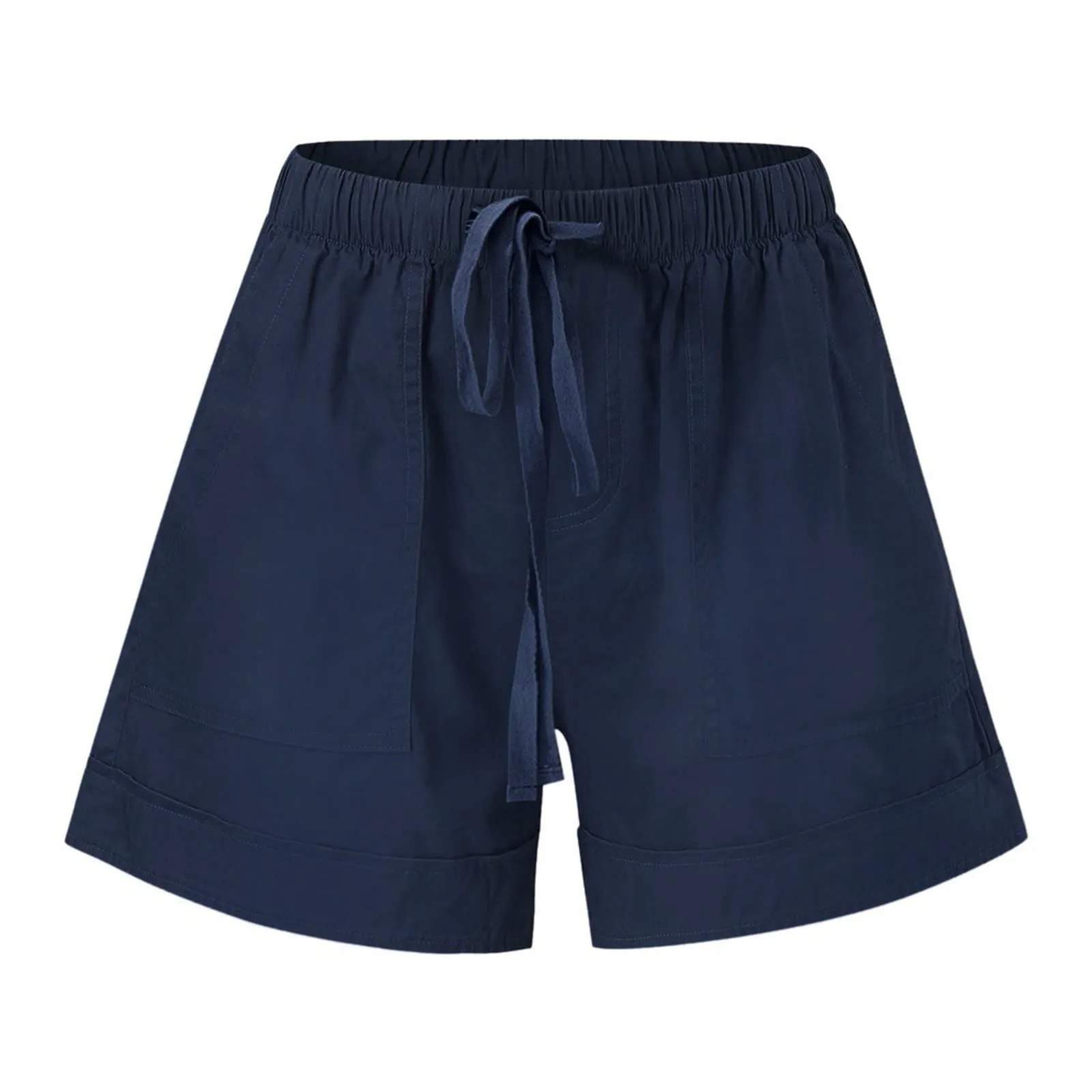 AnnSemo - Pantaloncini estivi da donna UK Plus Size con tasche, vita alta elasticizzata, in cotone, gamba dritta, pantaloni sportivi da palestra, sportivi, hot pants, coulisse, larghi, yoga - immagine 5