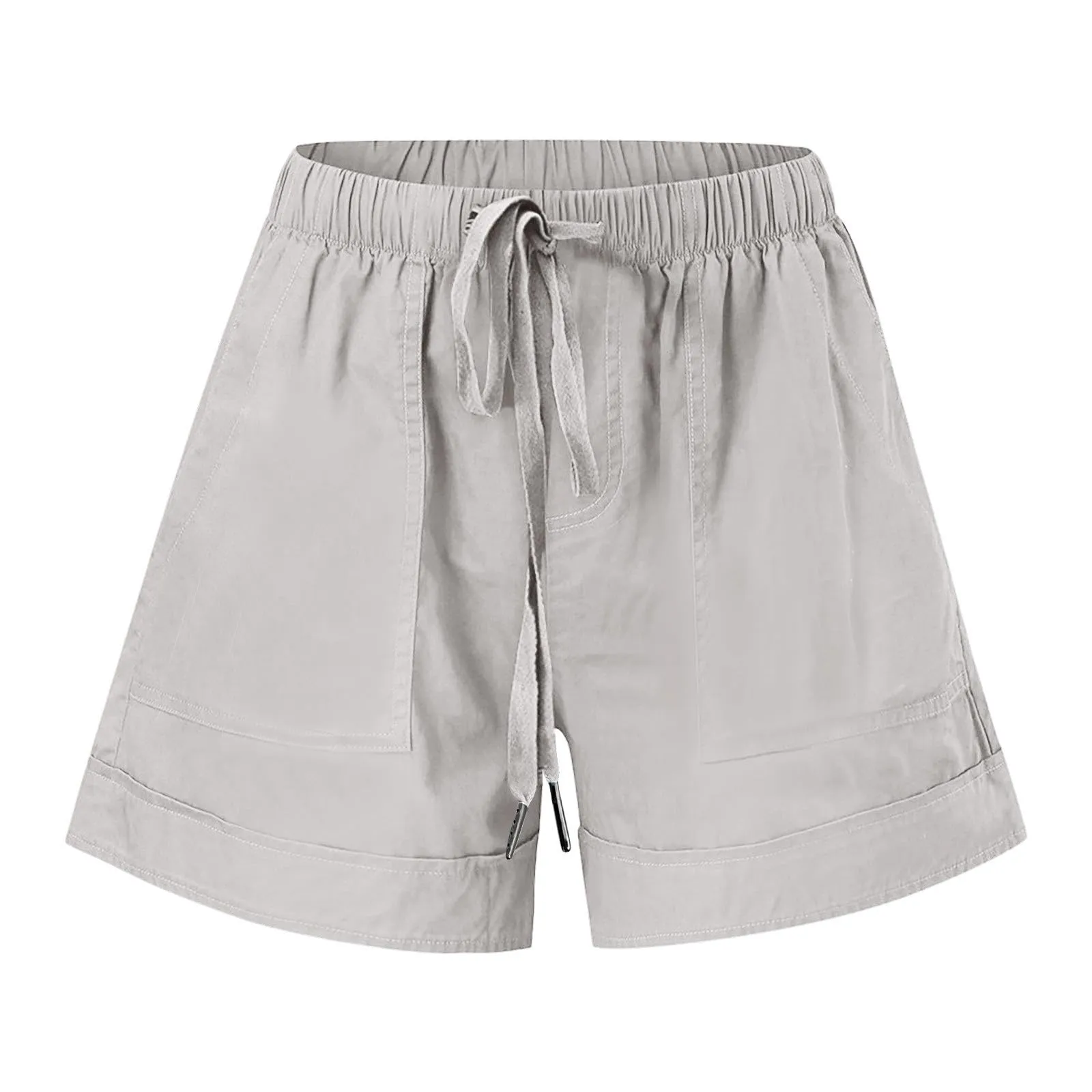 AnnSemo - Pantaloncini estivi da donna UK Plus Size con tasche, vita alta elasticizzata, in cotone, gamba dritta, pantaloni sportivi da palestra, sportivi, hot pants, coulisse, larghi, da yoga, da - immagine 7