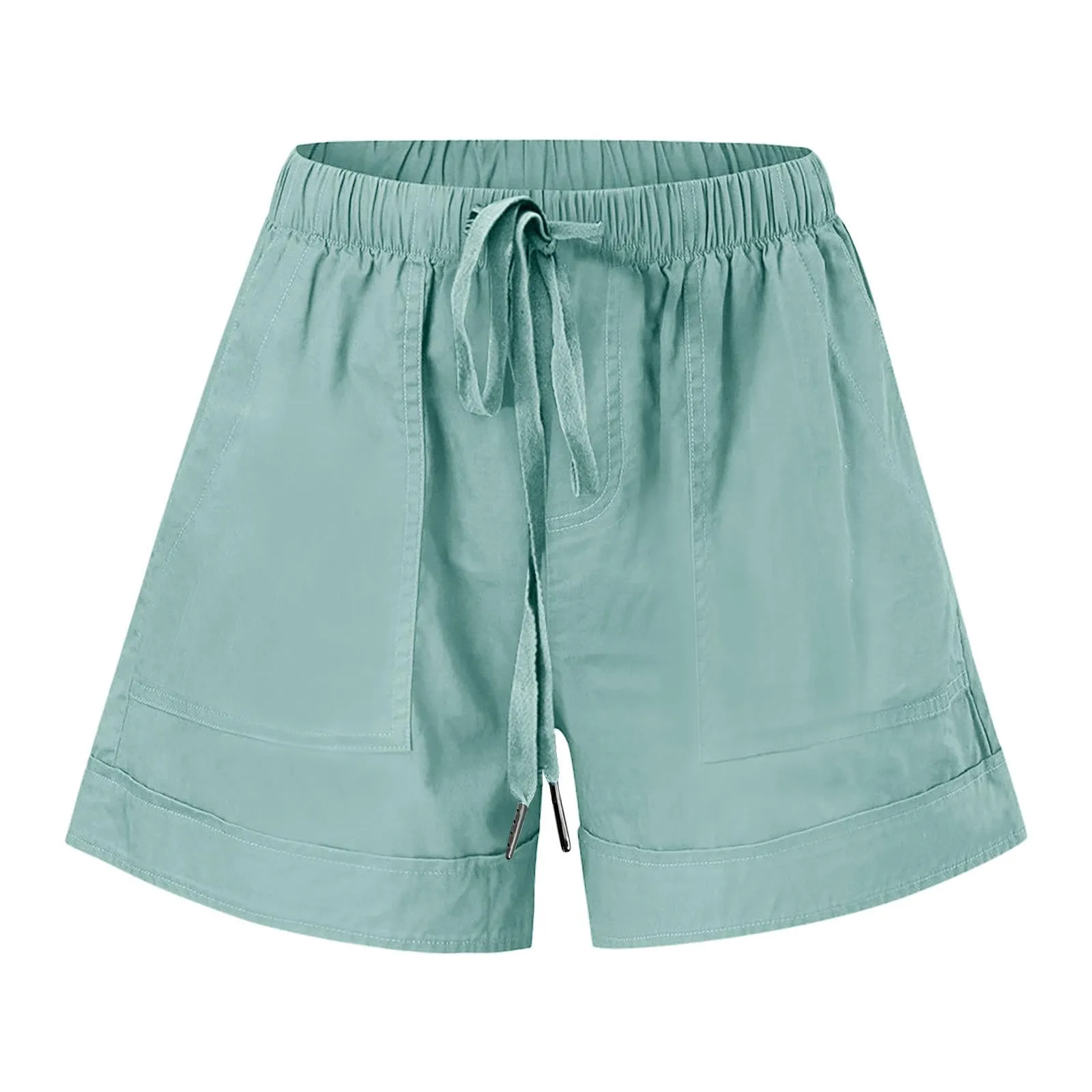 AnnSemo - Pantaloncini estivi da donna UK Plus Size con tasche, vita alta elasticizzata, in cotone, gamba dritta, pantaloni sportivi da palestra, sportivi, hot pants, coulisse, larghi, da yoga, da - immagine 6