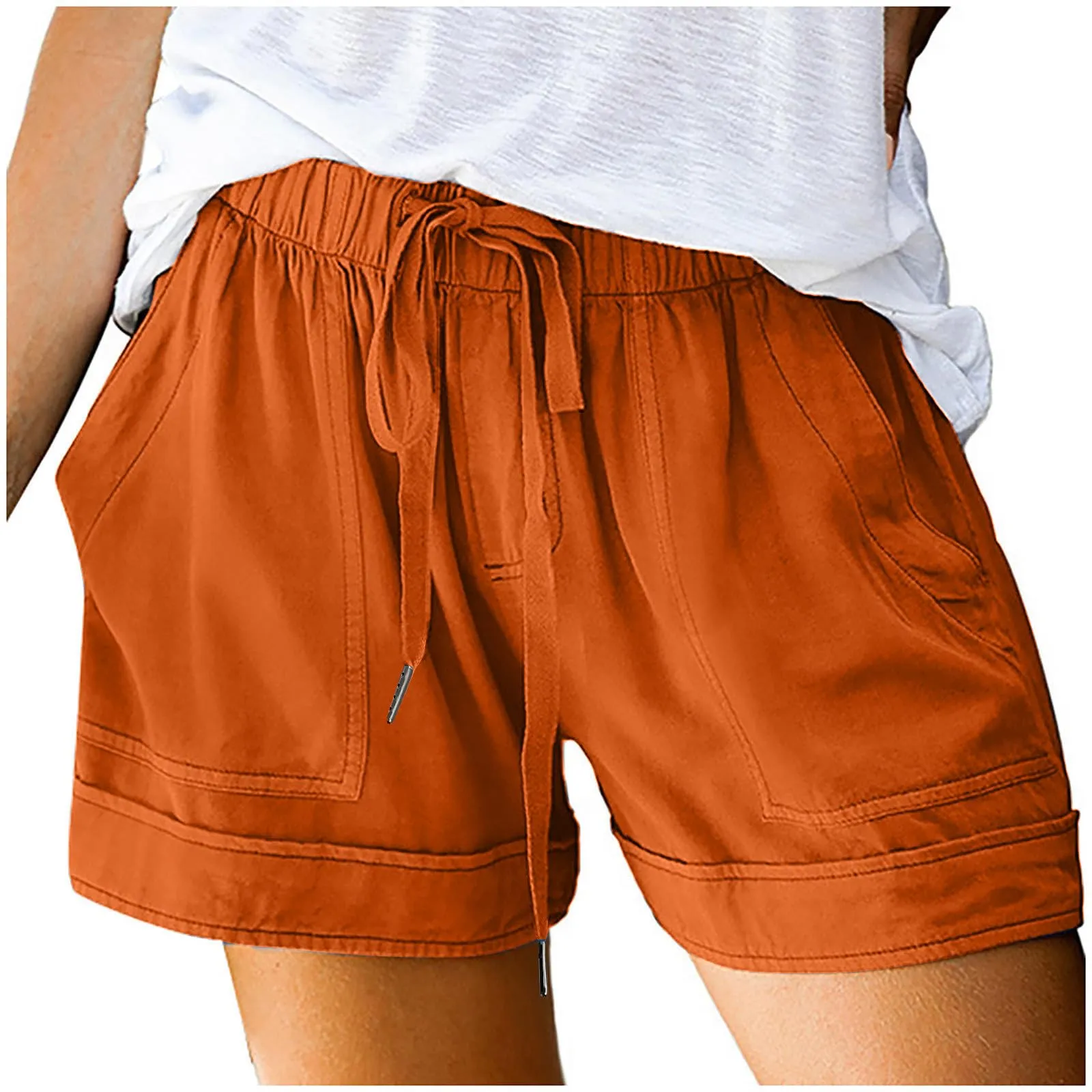 AnnSemo - Pantaloncini estivi da donna UK Plus Size con tasche, vita alta elasticizzata, in cotone, gamba dritta, pantaloni sportivi da palestra, sportivi, hot pants, coulisse, larghi, da yoga, da - immagine 5