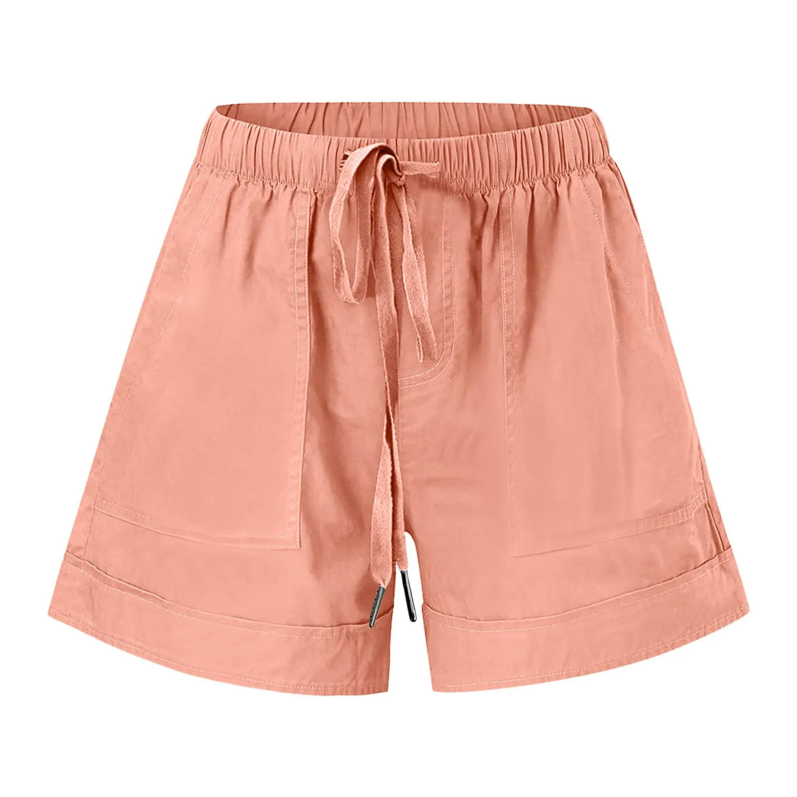 AnnSemo - Pantaloncini estivi da donna UK Plus Size con tasche, vita alta elasticizzata, in cotone, gamba dritta, pantaloni sportivi da palestra, hot pants da yoga, allenamento, coulisse, larghi, 02 - immagine 7