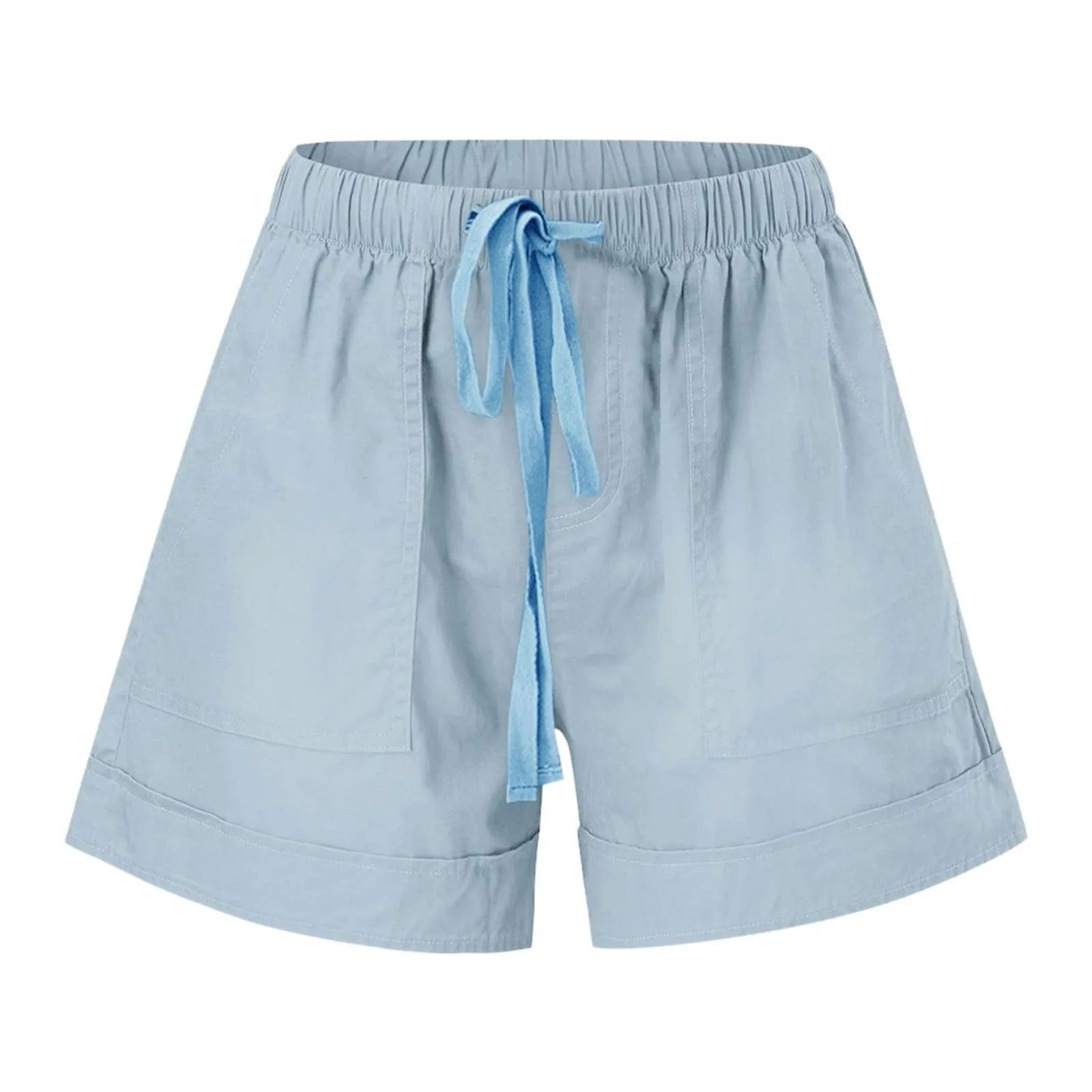 AnnSemo - Pantaloncini estivi da donna UK Plus Size con tasche, vita alta elasticizzata, in cotone, gamba dritta, pantaloni sportivi da palestra, sportivi, hot pants, coulisse, larghi, da yoga, da - immagine 5