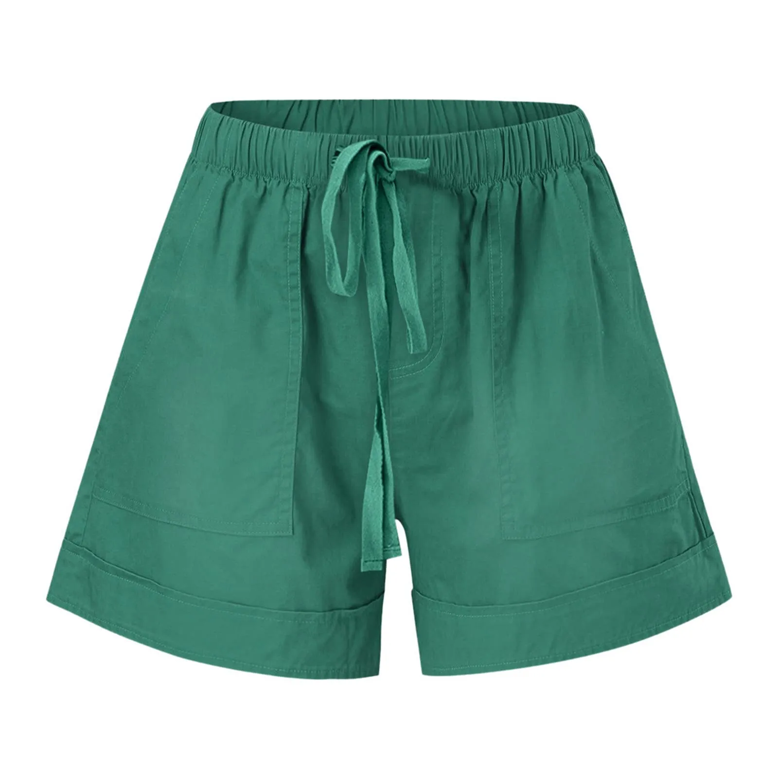 AnnSemo - Pantaloncini estivi da donna UK Plus Size con tasche, vita alta elasticizzata, in cotone, gamba dritta, pantaloni sportivi da palestra, hot pants da yoga, allenamento, coulisse, larghi, 01 - immagine 5