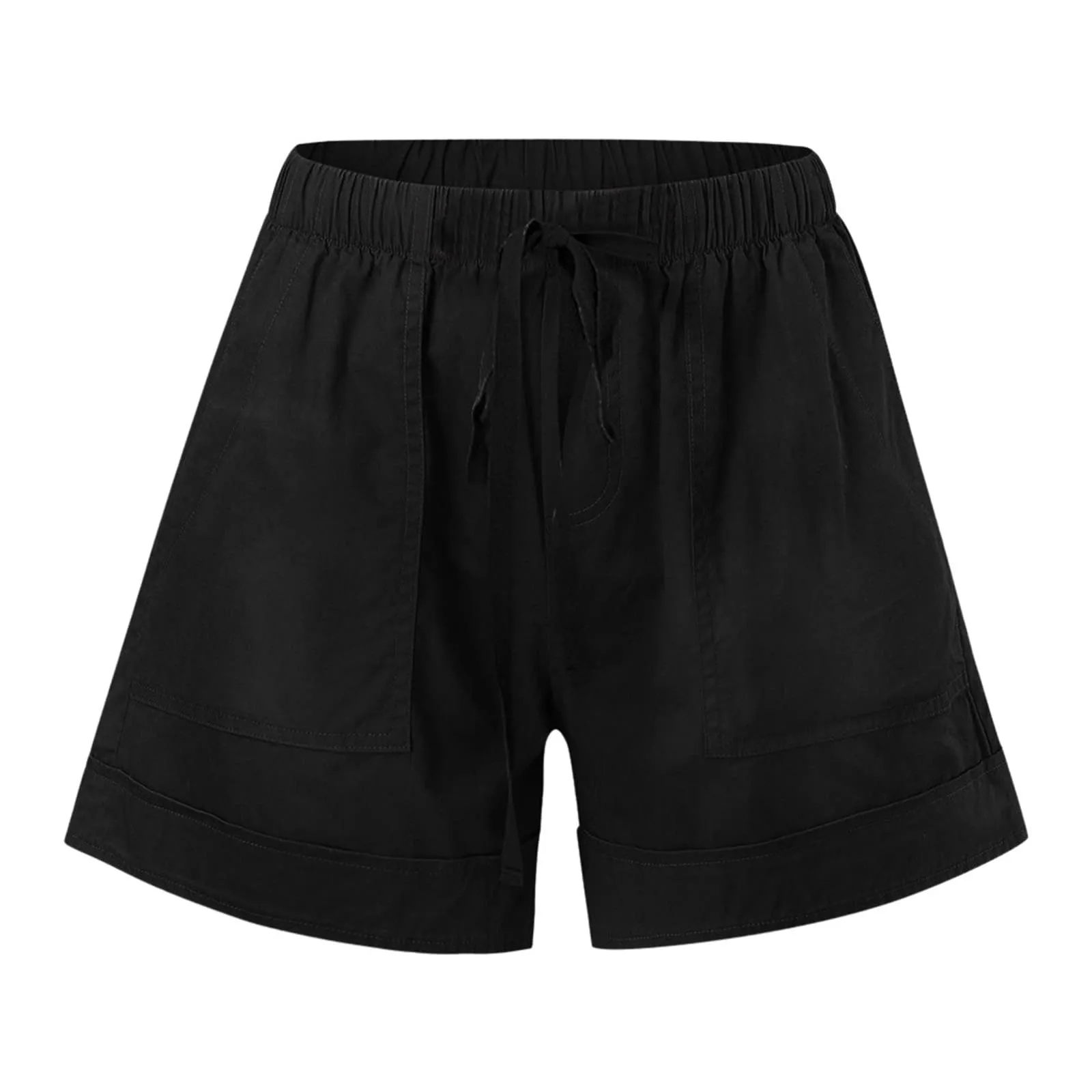 AnnSemo - Pantaloncini estivi da donna UK Plus Size con tasche, vita alta elasticizzata, in cotone, gamba dritta, pantaloni sportivi da palestra, sportivi, hot pants, coulisse, larghi, da yoga, da - immagine 6
