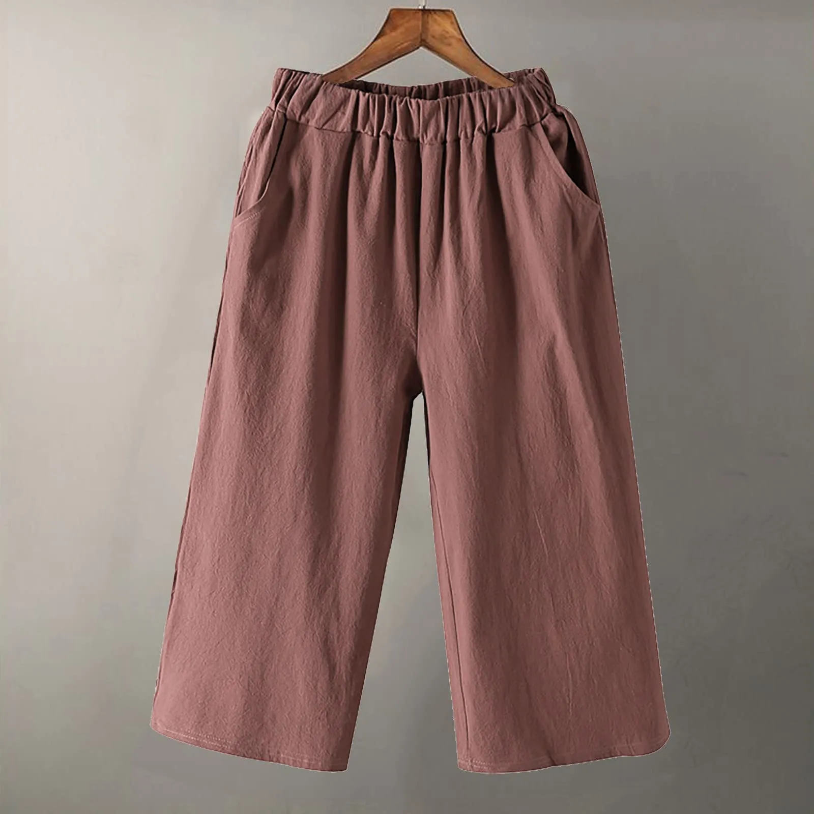 Pinocchietto Donna Taglie Forti Pinocchietti Sportivi Cotone E Lino Casual Bermuda Cropped Leggeri Da Donna Pantalone 3/4 Di Lino Traspiranti Pantaloni Palazzo Larghi Shorts Estivi Taglie Forti - immagine 3