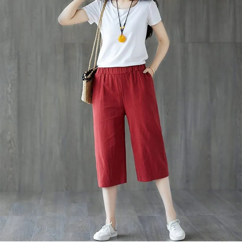 Pinocchietto Donna Taglie Forti Pinocchietti Sportivi Cotone E Lino Casual Bermuda Cropped Leggeri Da Donna Pantalone 3/4 Di Lino Traspiranti Pantaloni Palazzo Larghi Shorts Estivi Taglie Forti - immagine 3