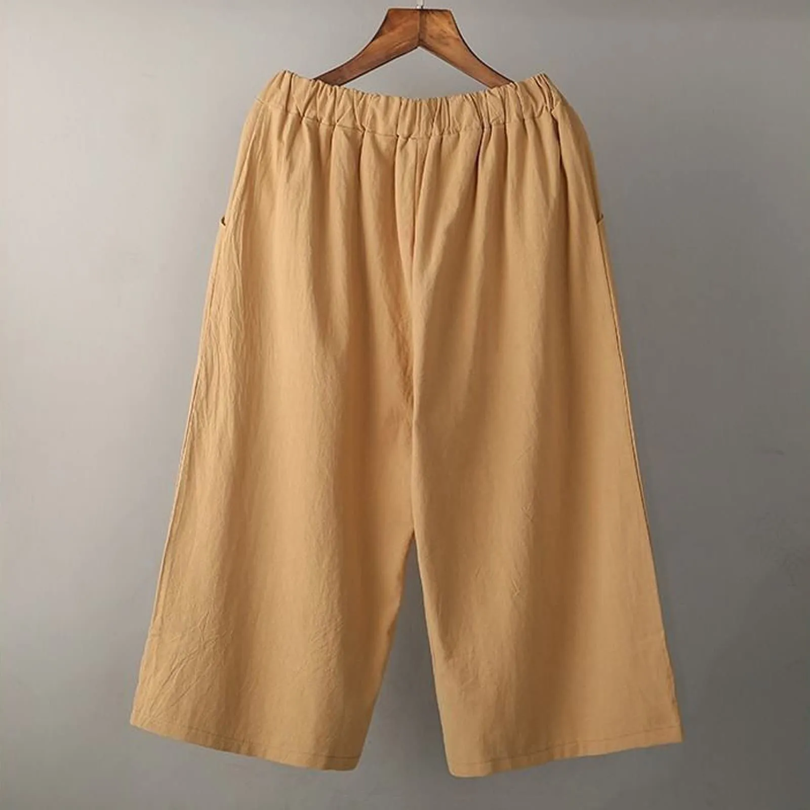Pinocchietto Donna Taglie Forti Pinocchietti Sportivi Cotone E Lino Casual Bermuda Cropped Leggeri Da Donna Pantalone 3/4 Di Lino Traspiranti Pantaloni Palazzo Larghi Shorts Estivi Taglie Forti - immagine 3