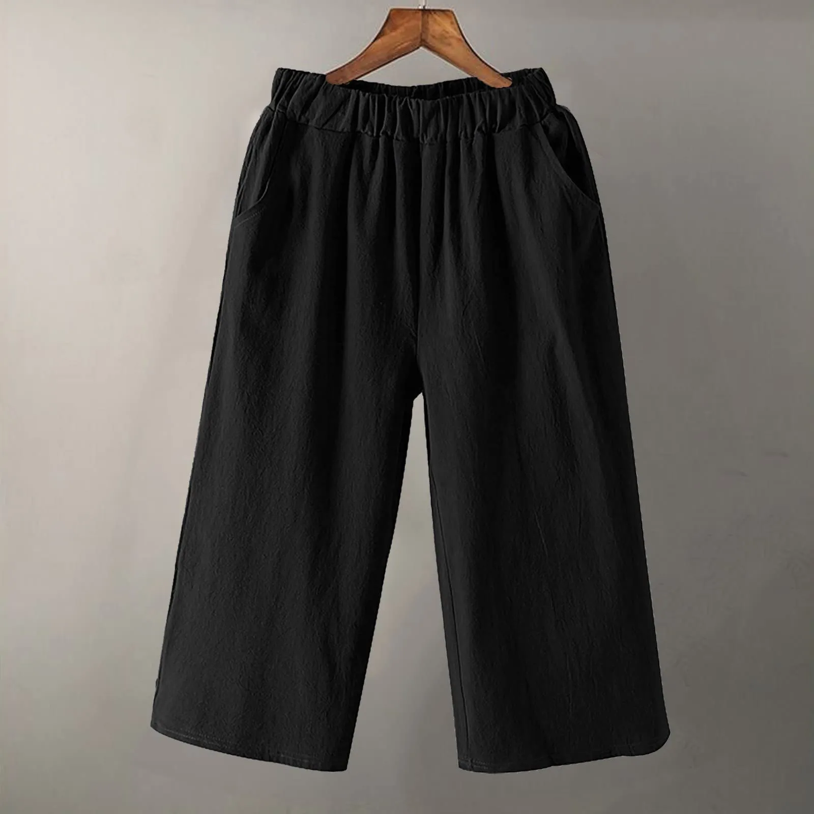 Pinocchietto Donna Taglie Forti Pinocchietti Sportivi Cotone E Lino Casual Bermuda Cropped Leggeri Da Donna Pantalone 3/4 Di Lino Traspiranti Pantaloni Palazzo Larghi Shorts Estivi Taglie Forti - immagine 4