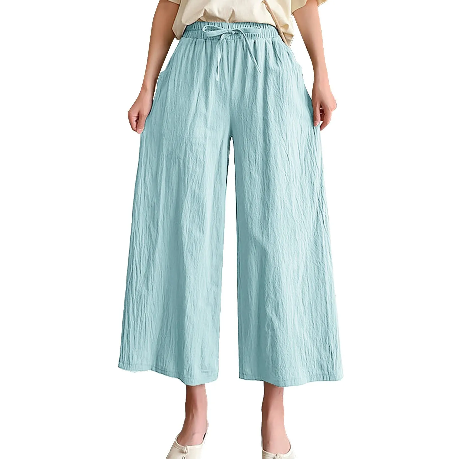 Pinocchietti Estivi Donna Pantaloni Eleganti Sportivi Estivi Pinocchietti 3/4 Cotone E Lino Leggeri Bermuda Capri Di Cotone Elasticizzati Pantalone Della Tuta Da Corsa Pants Da Donna Taglie Forti - immagine 1