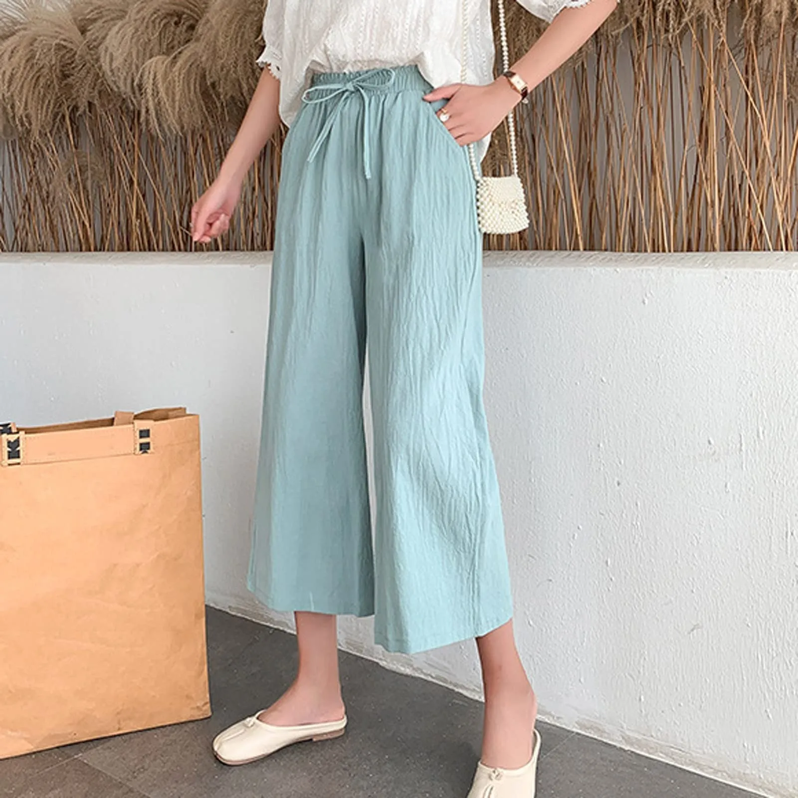Pinocchietti Estivi Donna Pantaloni Eleganti Sportivi Estivi Pinocchietti 3/4 Cotone E Lino Leggeri Bermuda Capri Di Cotone Elasticizzati Pantalone Della Tuta Da Corsa Pants Da Donna Taglie Forti - immagine 4