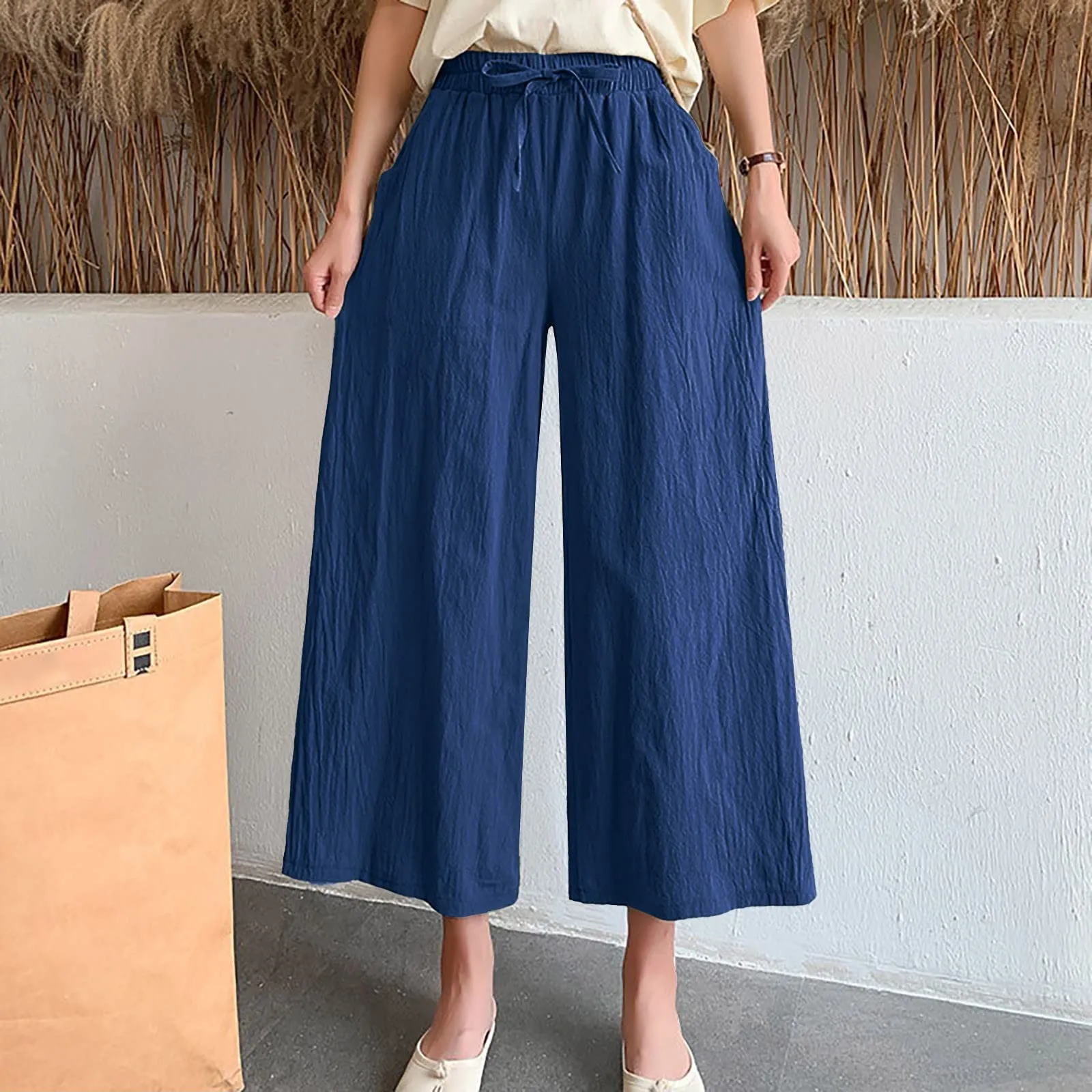 Pinocchietti Estivi Donna Pantaloni Eleganti Sportivi Estivi Pinocchietti 3/4 Cotone E Lino Leggeri Bermuda Capri Di Cotone Elasticizzati Pantalone Della Tuta Da Corsa Pants Da Donna Taglie Forti - immagine 2