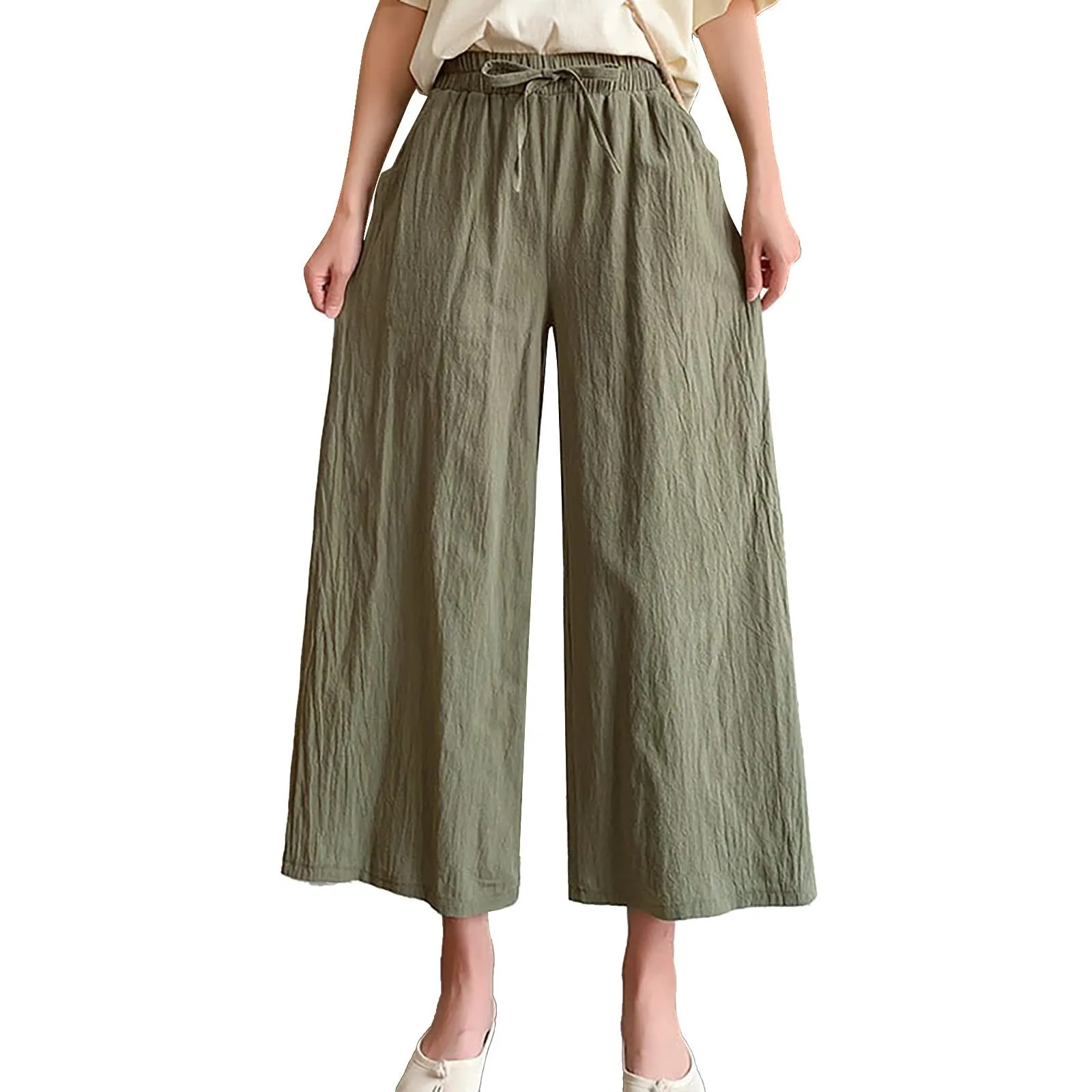 Pinocchietti Estivi Donna Pantaloni Eleganti Sportivi Estivi Pinocchietti 3/4 Cotone E Lino Leggeri Bermuda Capri Di Cotone Elasticizzati Pantalone Della Tuta Da Corsa Pants Da Donna Taglie Forti - immagine 1