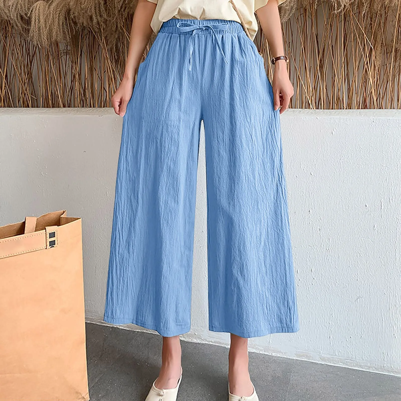 Pinocchietti Estivi Donna Pantaloni Eleganti Sportivi Estivi Pinocchietti 3/4 Cotone E Lino Leggeri Bermuda Capri Di Cotone Elasticizzati Pantalone Della Tuta Da Corsa Pants Da Donna Taglie Forti - immagine 2
