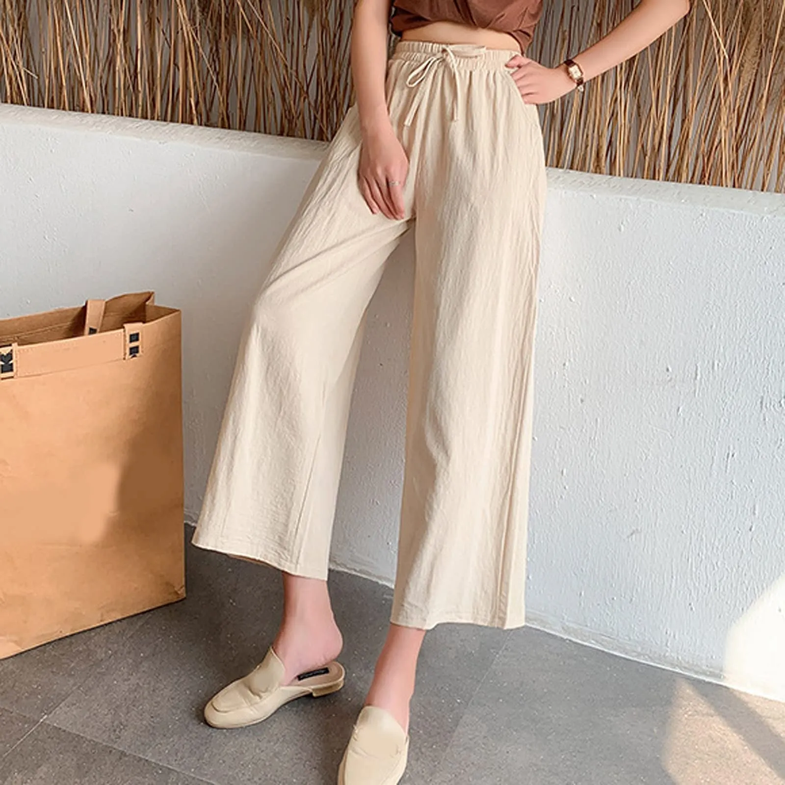 Pinocchietti Estivi Donna Pantaloni Eleganti Sportivi Estivi Pinocchietti 3/4 Cotone E Lino Leggeri Bermuda Capri Di Cotone Elasticizzati Pantalone Della Tuta Da Corsa Pants Da Donna Taglie Forti - immagine 4