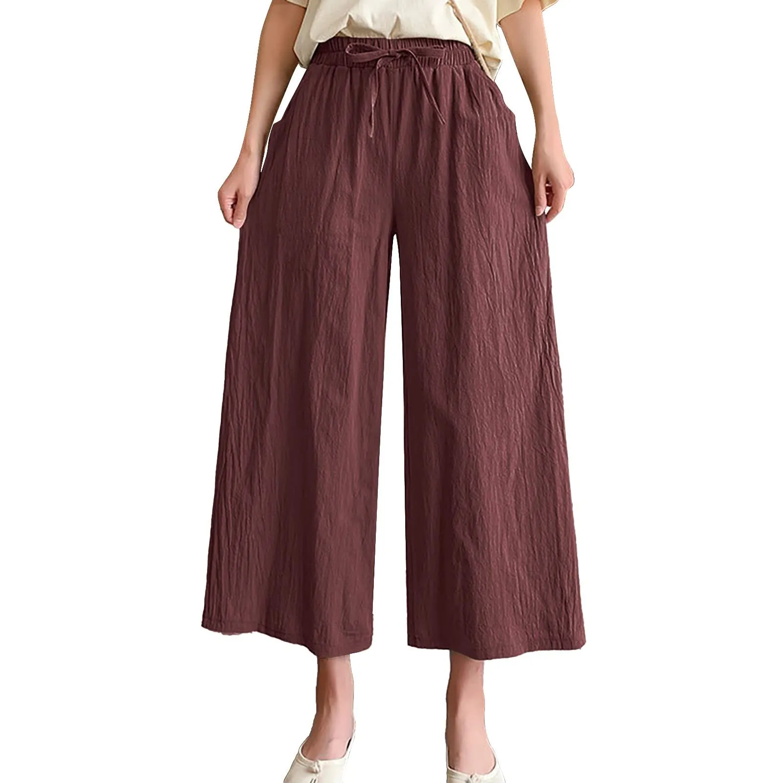 Pinocchietti Estivi Donna Pantaloni Eleganti Sportivi Estivi Pinocchietti 3/4 Cotone E Lino Leggeri Bermuda Capri Di Cotone Elasticizzati Pantalone Della Tuta Da Corsa Pants Da Donna Taglie Forti - immagine 1
