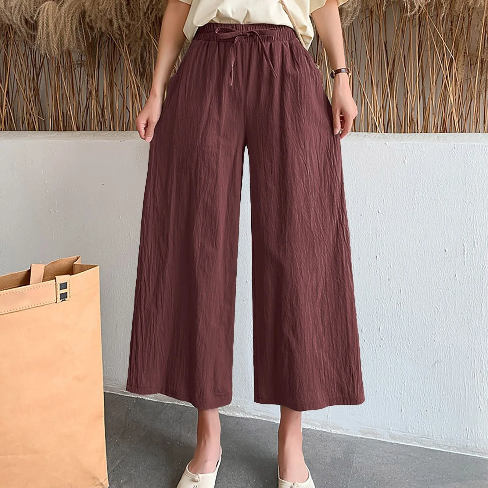 Pinocchietti Estivi Donna Pantaloni Eleganti Sportivi Estivi Pinocchietti 3/4 Cotone E Lino Leggeri Bermuda Capri Di Cotone Elasticizzati Pantalone Della Tuta Da Corsa Pants Da Donna Taglie Forti - immagine 2
