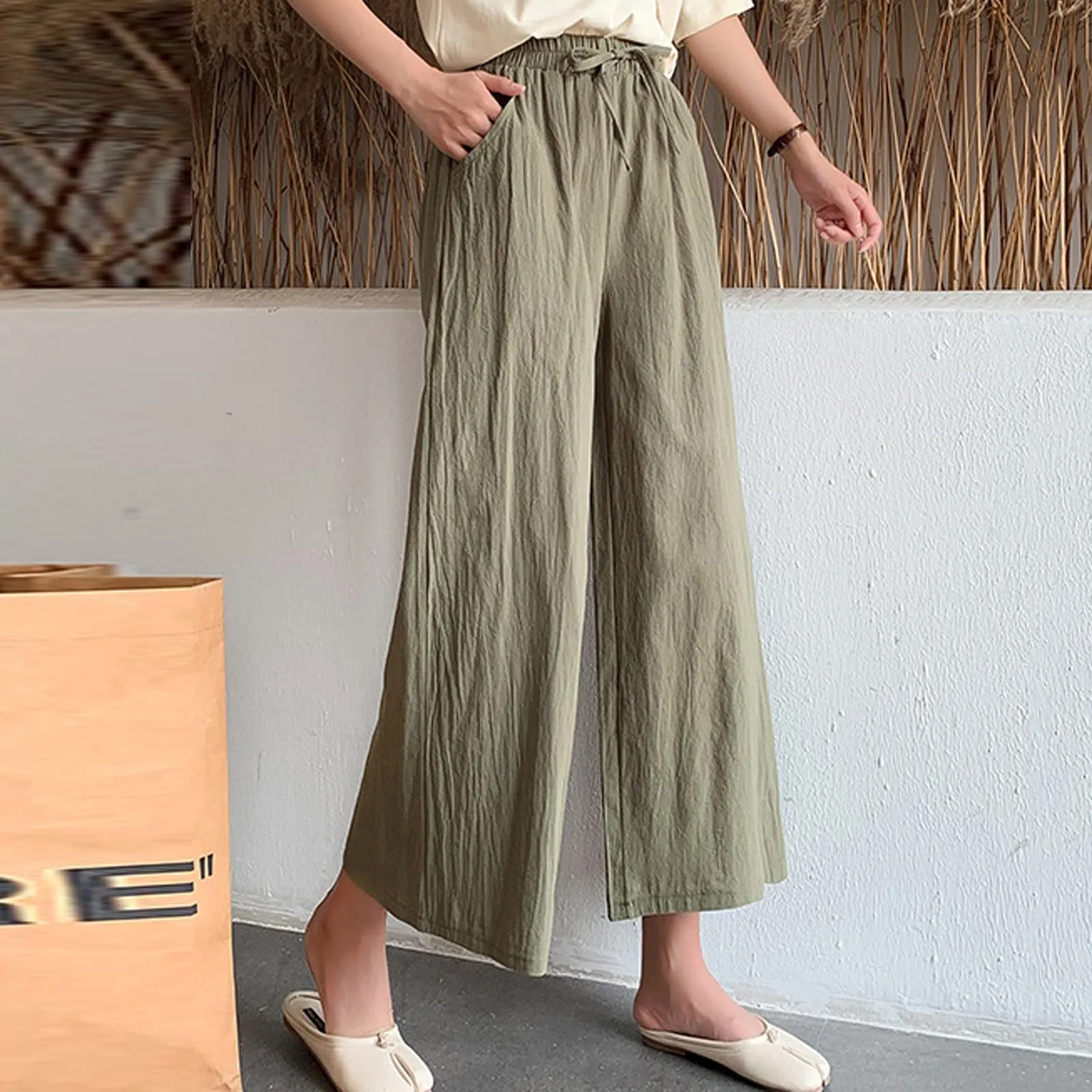 Pinocchietti Estivi Donna Pantaloni Eleganti Sportivi Estivi Pinocchietti 3/4 Cotone E Lino Leggeri Bermuda Capri Di Cotone Elasticizzati Pantalone Della Tuta Da Corsa Pants Da Donna Taglie Forti - immagine 4