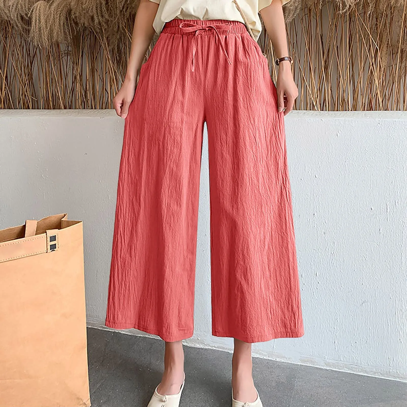 Pinocchietti Estivi Donna Pantaloni Eleganti Sportivi Estivi Pinocchietti 3/4 Cotone E Lino Leggeri Bermuda Capri Di Cotone Elasticizzati Pantalone Della Tuta Da Corsa Pants Da Donna Taglie Forti - immagine 2