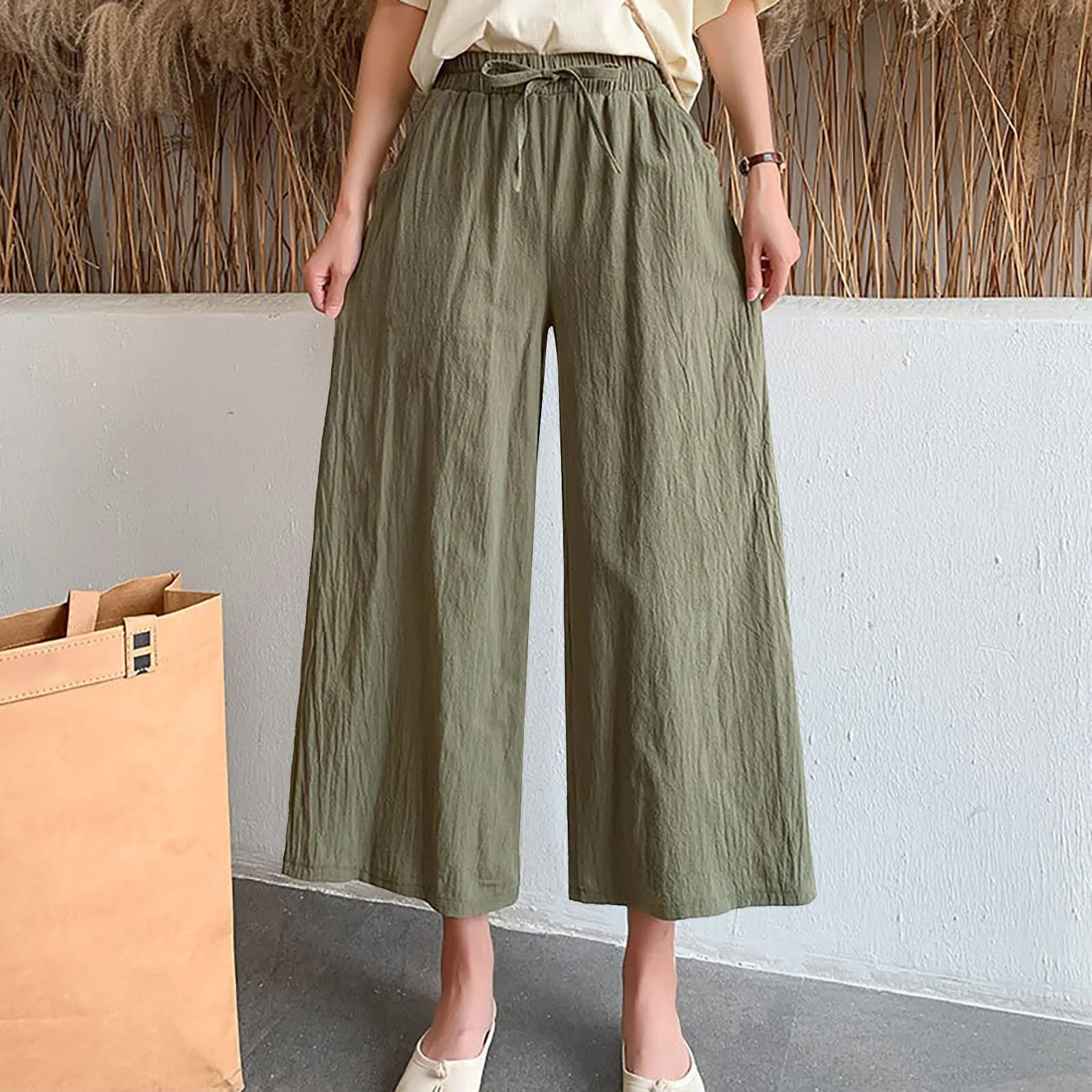 Pinocchietti Estivi Donna Pantaloni Eleganti Sportivi Estivi Pinocchietti 3/4 Cotone E Lino Leggeri Bermuda Capri Di Cotone Elasticizzati Pantalone Della Tuta Da Corsa Pants Da Donna Taglie Forti - immagine 2
