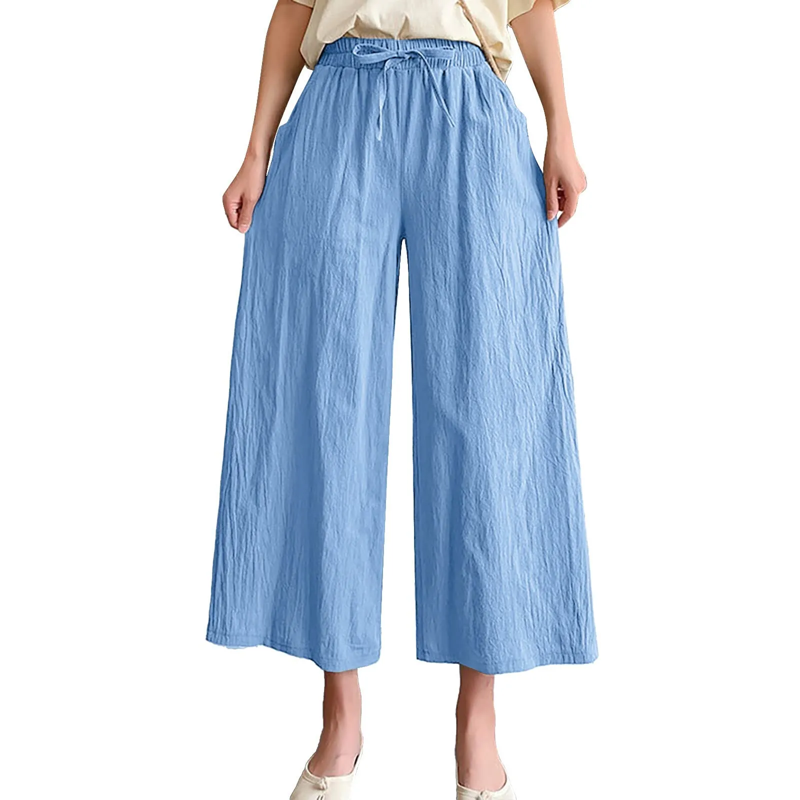 Pinocchietti Estivi Donna Pantaloni Eleganti Sportivi Estivi Pinocchietti 3/4 Cotone E Lino Leggeri Bermuda Capri Di Cotone Elasticizzati Pantalone Della Tuta Da Corsa Pants Da Donna Taglie Forti - immagine 1
