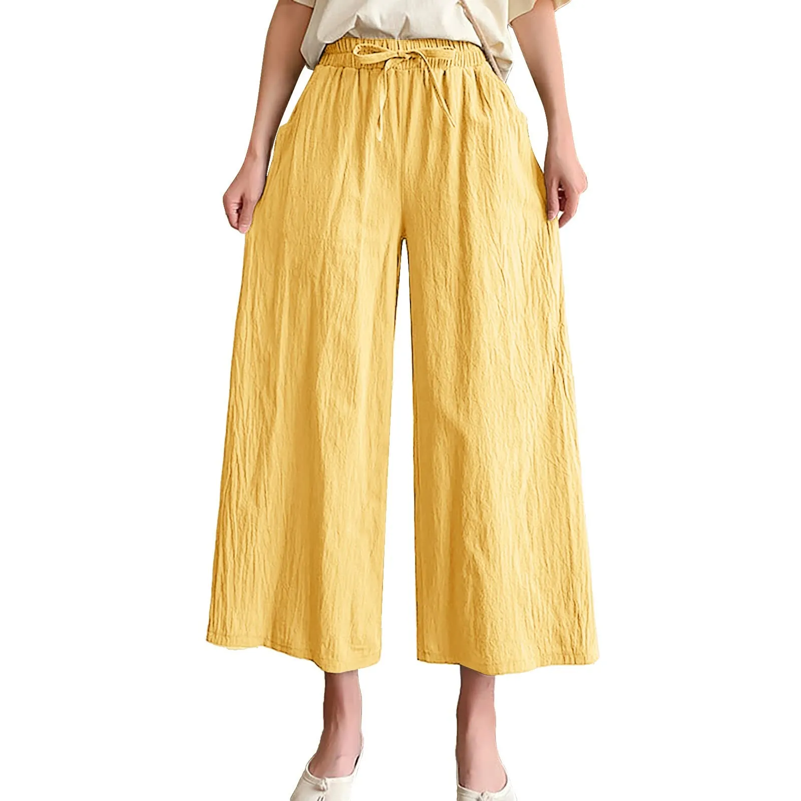 Pinocchietti Estivi Donna Pantaloni Eleganti Sportivi Estivi Pinocchietti 3/4 Cotone E Lino Leggeri Bermuda Capri Di Cotone Elasticizzati Pantalone Della Tuta Da Corsa Pants Da Donna Taglie Forti - immagine 1