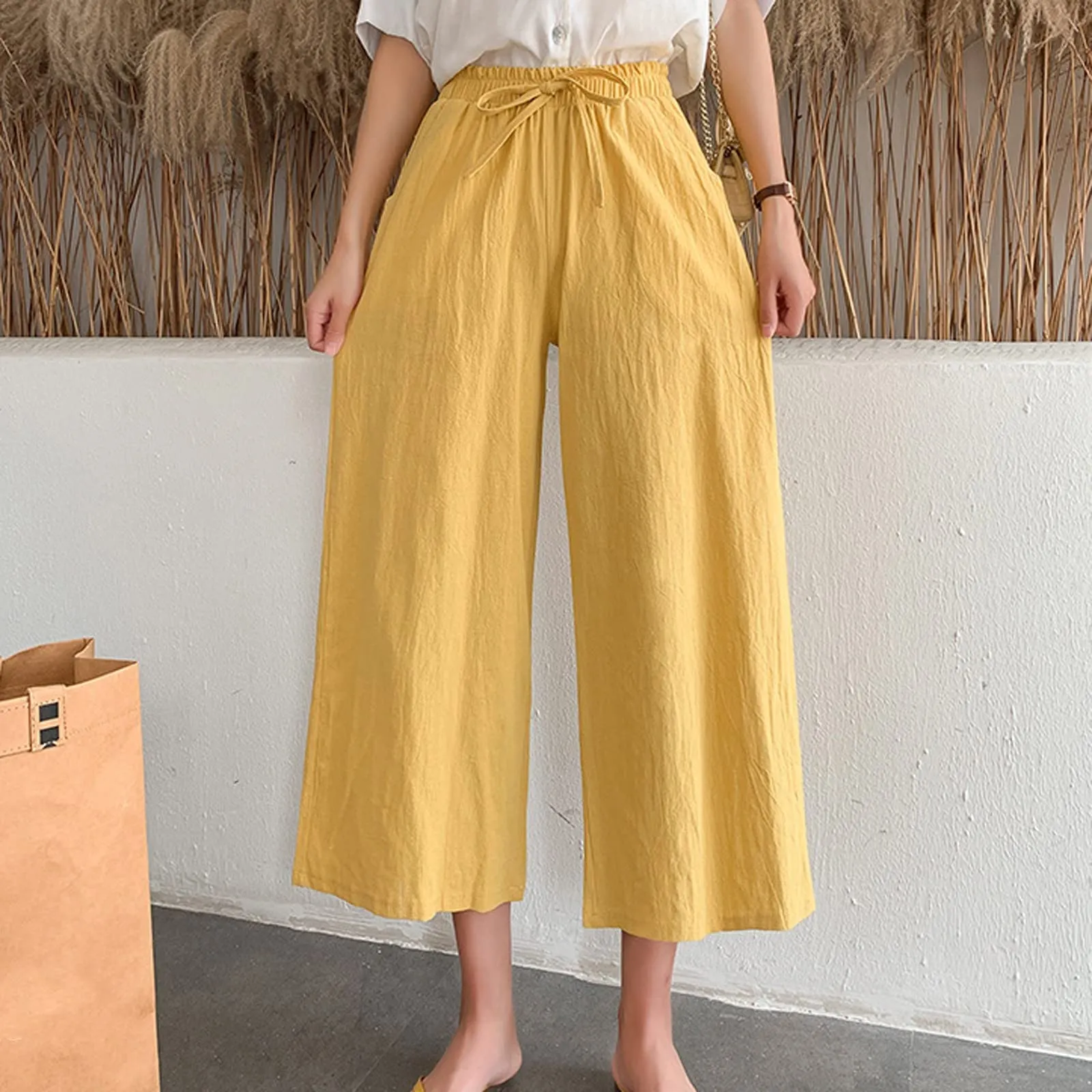 Pinocchietti Estivi Donna Pantaloni Eleganti Sportivi Estivi Pinocchietti 3/4 Cotone E Lino Leggeri Bermuda Capri Di Cotone Elasticizzati Pantalone Della Tuta Da Corsa Pants Da Donna Taglie Forti - immagine 3