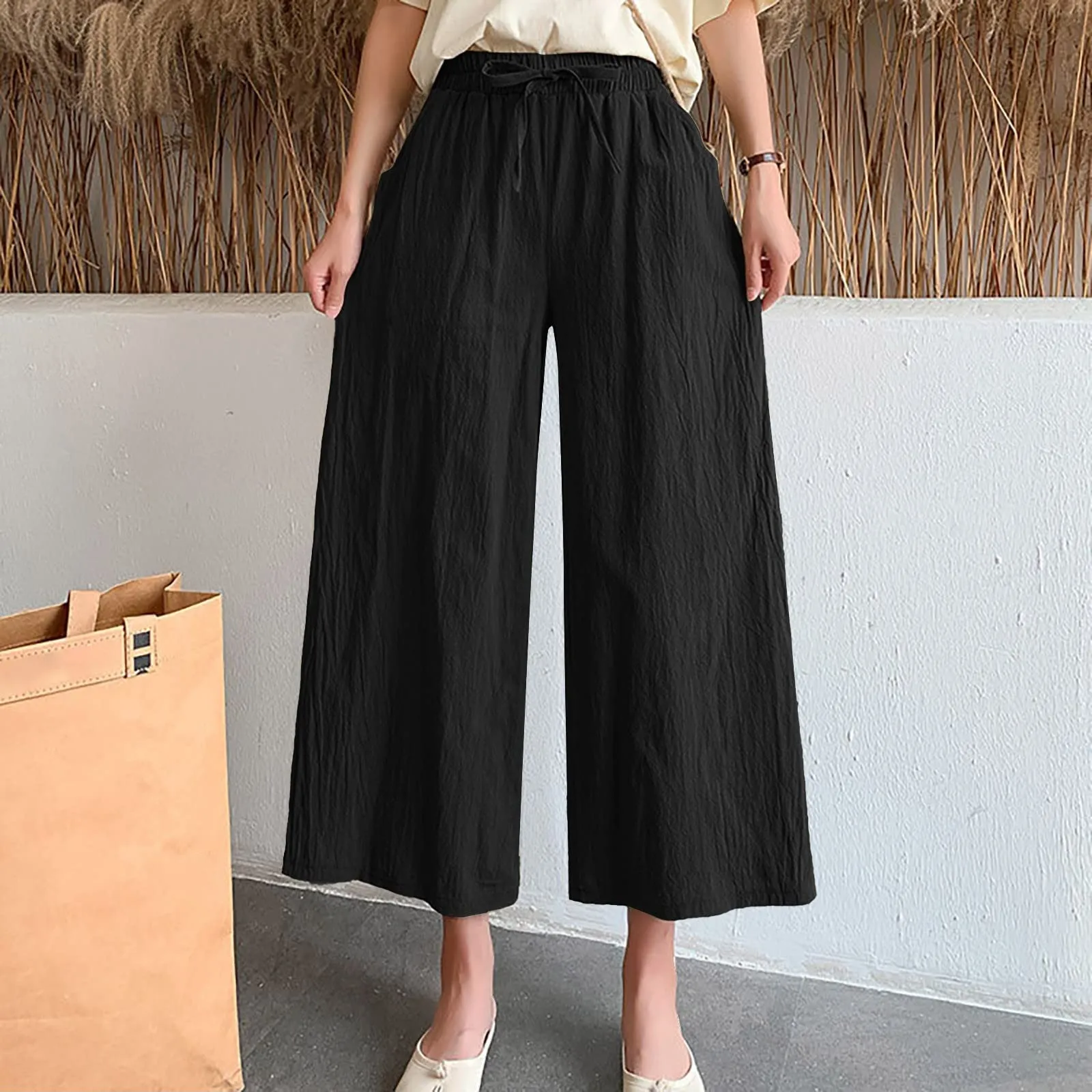 Pinocchietti Estivi Donna Pantaloni Eleganti Sportivi Estivi Pinocchietti 3/4 Cotone E Lino Leggeri Bermuda Capri Di Cotone Elasticizzati Pantalone Della Tuta Da Corsa Pants Da Donna Taglie Forti - immagine 2