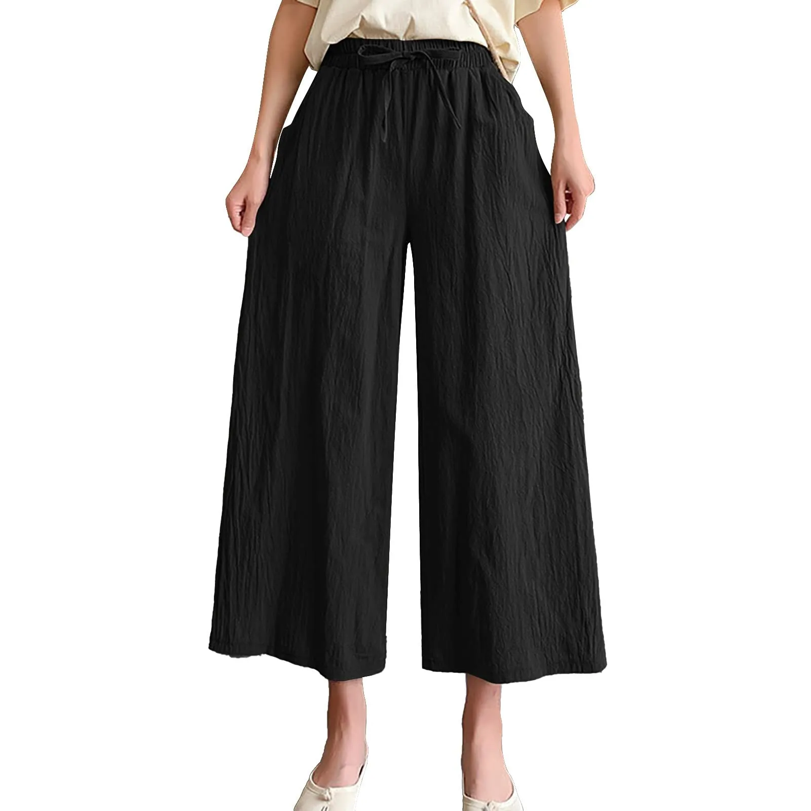 Pinocchietti Estivi Donna Pantaloni Eleganti Sportivi Estivi Pinocchietti 3/4 Cotone E Lino Leggeri Bermuda Capri Di Cotone Elasticizzati Pantalone Della Tuta Da Corsa Pants Da Donna Taglie Forti - immagine 1
