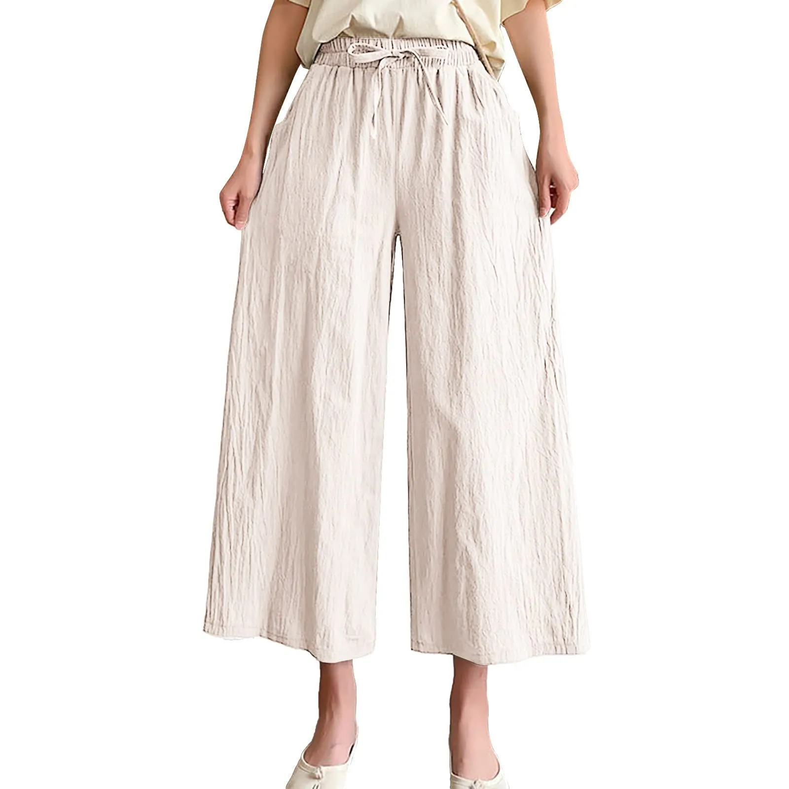 Pinocchietti Estivi Donna Pantaloni Eleganti Sportivi Estivi Pinocchietti 3/4 Cotone E Lino Leggeri Bermuda Capri Di Cotone Elasticizzati Pantalone Della Tuta Da Corsa Pants Da Donna Taglie Forti - immagine 1