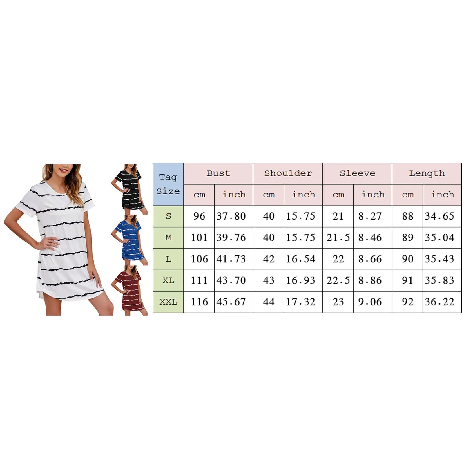 Camicia da notte da donna a maniche corte, estiva, corta, da notte, a strisce, morbida, comoda, per il tempo libero, oversize, girocollo, per la casa, Bianco 1, S - immagine 4