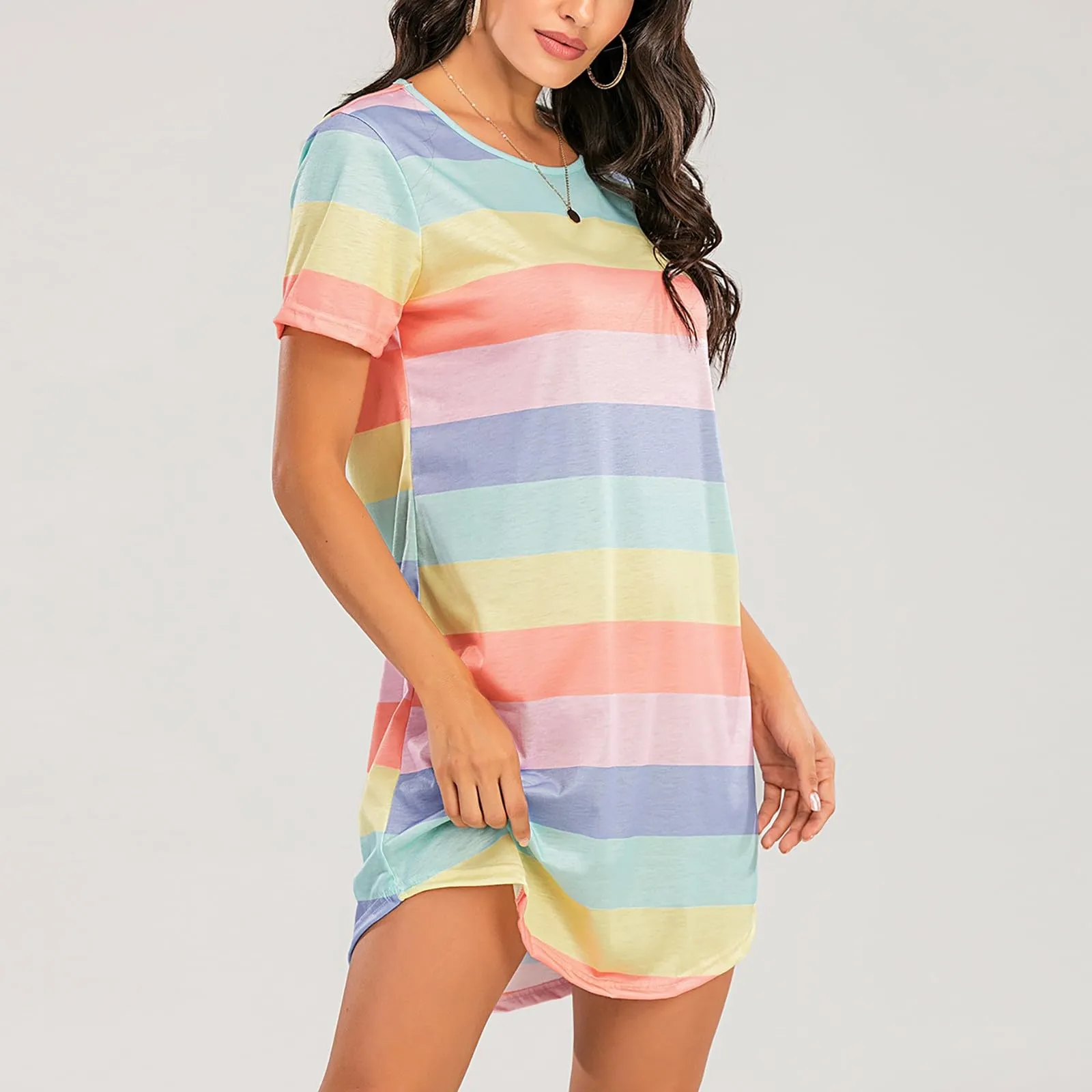 Camicia da notte da donna a maniche corte, estiva, corta, da notte, a strisce, morbida, comoda, per il tempo libero, oversize, girocollo, per la casa, Verde menta2, 4XL - immagine 2