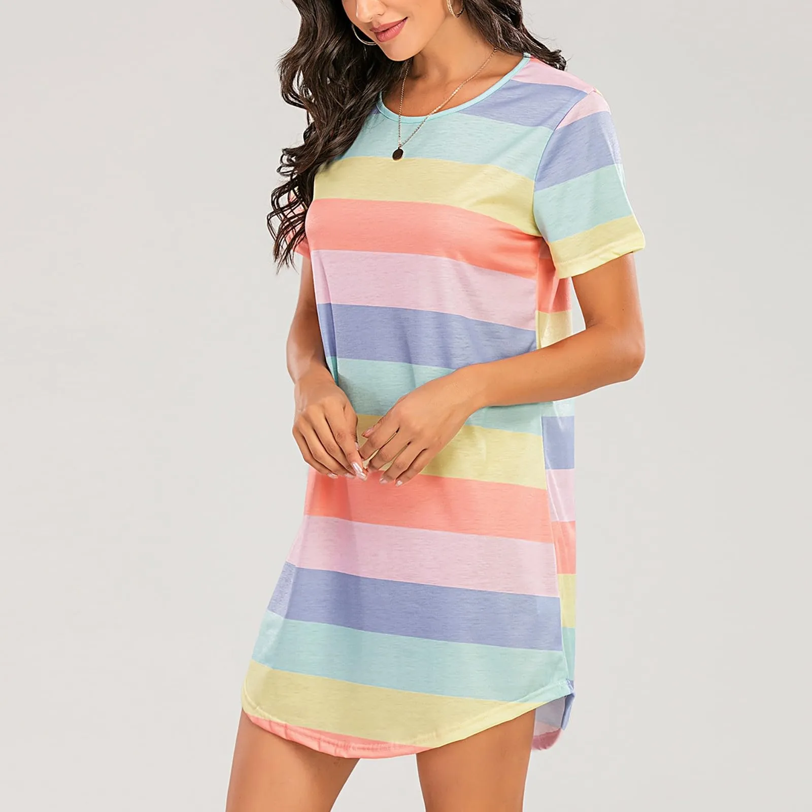 Camicia da notte da donna a maniche corte, estiva, corta, da notte, a strisce, morbida, comoda, per il tempo libero, oversize, girocollo, per la casa, Verde menta2, M - immagine 6