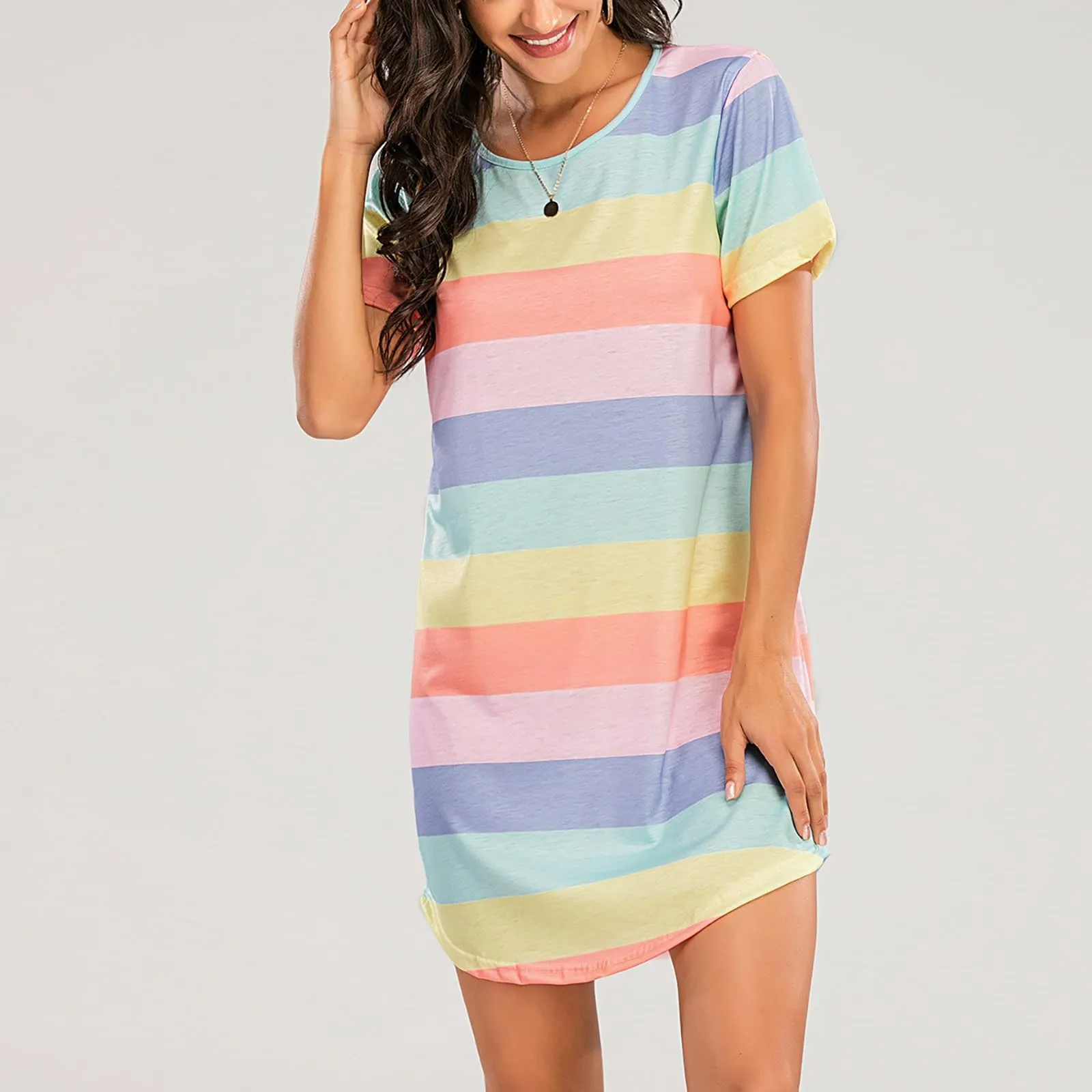 Camicia da notte da donna a maniche corte, estiva, corta, da notte, a strisce, morbida, comoda, per il tempo libero, oversize, girocollo, per la casa, Verde menta2, XL - immagine 5