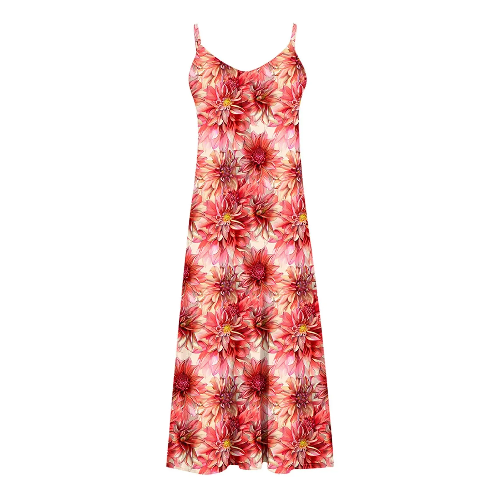 Abito estivo da donna, lungo, alla moda, con stampa floreale, linea ad A, senza maniche, lunghezza alla caviglia, leggero e confortevole, per le vacanze, per il tempo libero, da skater, P-ink, S - immagine 5