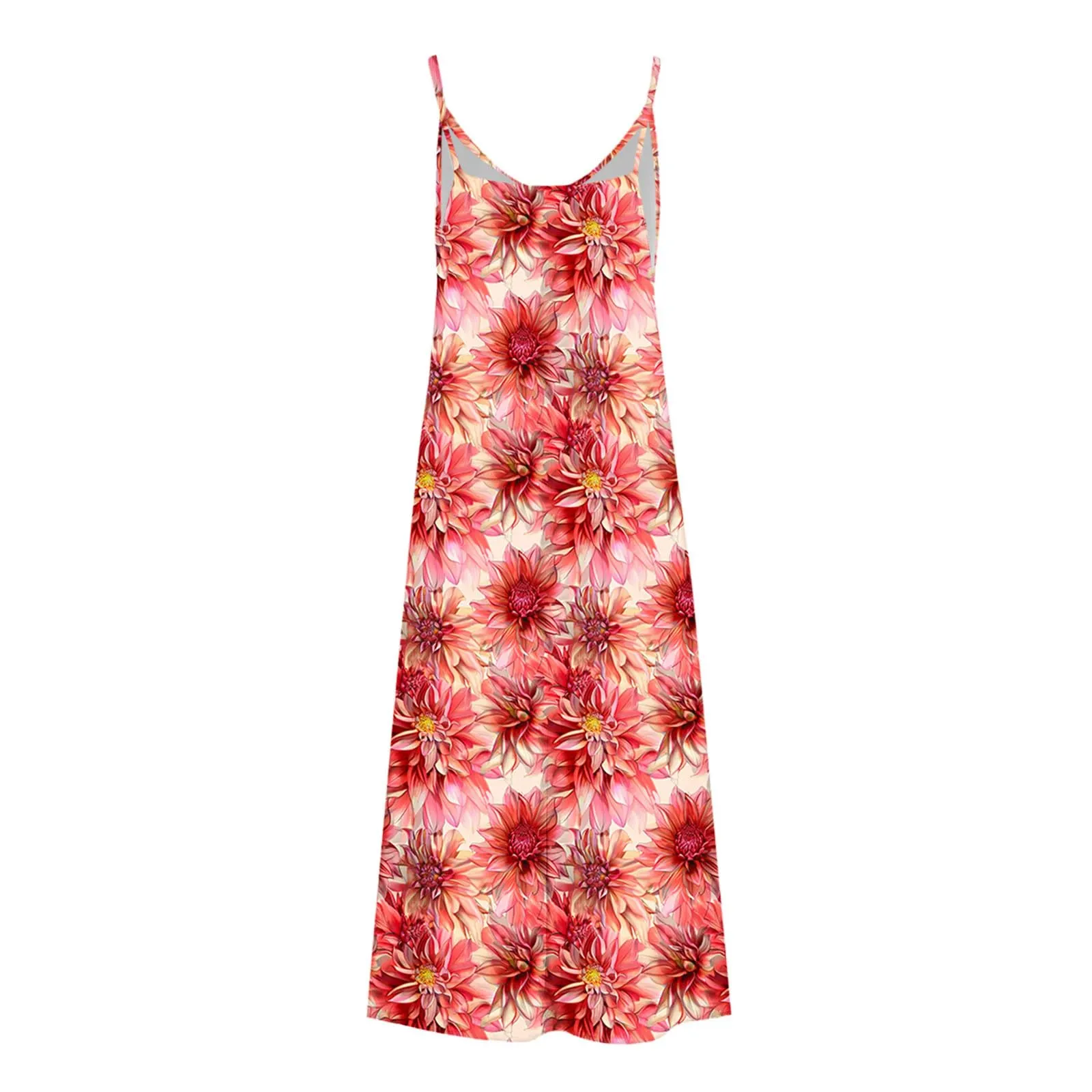 Abito estivo da donna, lungo, alla moda, con stampa floreale, linea ad A, senza maniche, lunghezza alla caviglia, leggero e confortevole, per le vacanze, per il tempo libero, da skater, P-ink, XXL - immagine 4