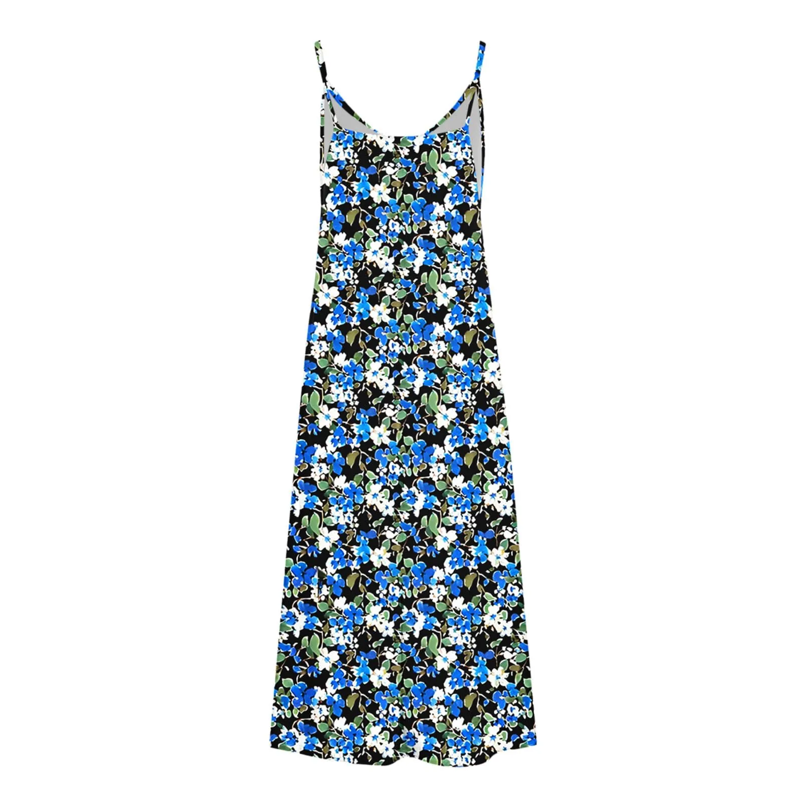 Abito estivo da donna, lungo, alla moda, con stampa floreale, linea ad A, senza maniche, lunghezza alla caviglia, leggero e confortevole, per le vacanze, per il tempo libero, da skater, Blu, M - immagine 4