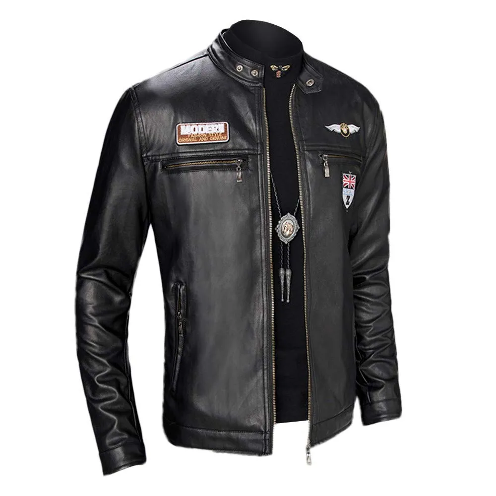 Giubbotto Moto Uomo, Giacca da Uomo in Similpelle con Collo Alto di Transizione Matelassee Moto Pilota Zippato Cerniera Casual Giubbotto Uomo Moto Giacca Bomber Giacca Uomo Elegante - immagine 1