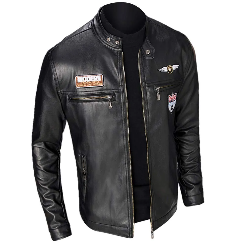 Giubbotto Moto Uomo, Giacca da Uomo in Similpelle con Collo Alto di Transizione Matelassee Moto Pilota Zippato Cerniera Casual Giubbotto Uomo Moto Giacca Bomber Giacca Uomo Elegante - immagine 3