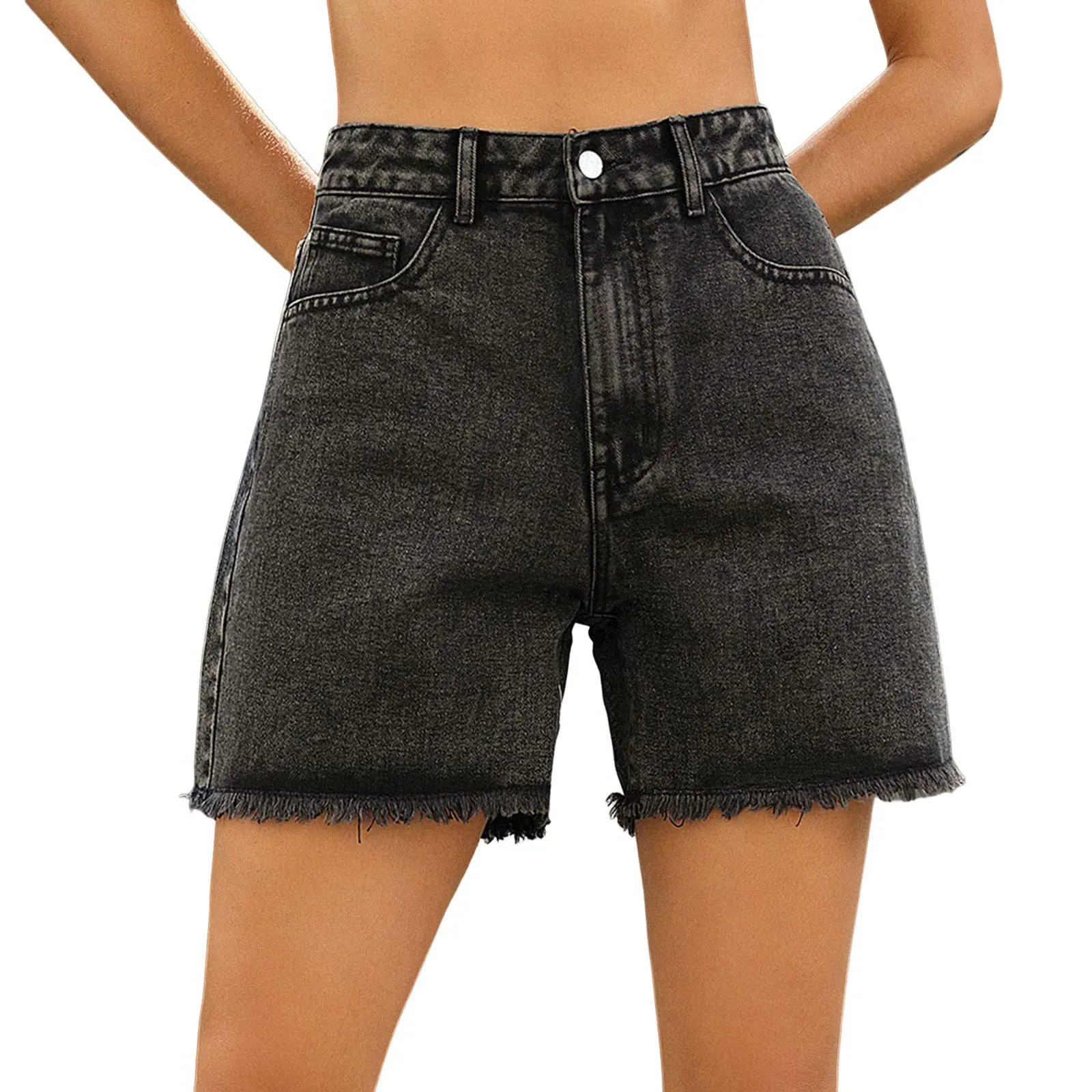 Generico Jeans Corti Donna - Pantaloncini Jeans Donna Elegante Vita Alta Stretch Larghi Cusual con Orlo Sfilacciato Strappato Pantaloncini Slim Fit Estivi Corti Pantaloni con Tasche - immagine 1