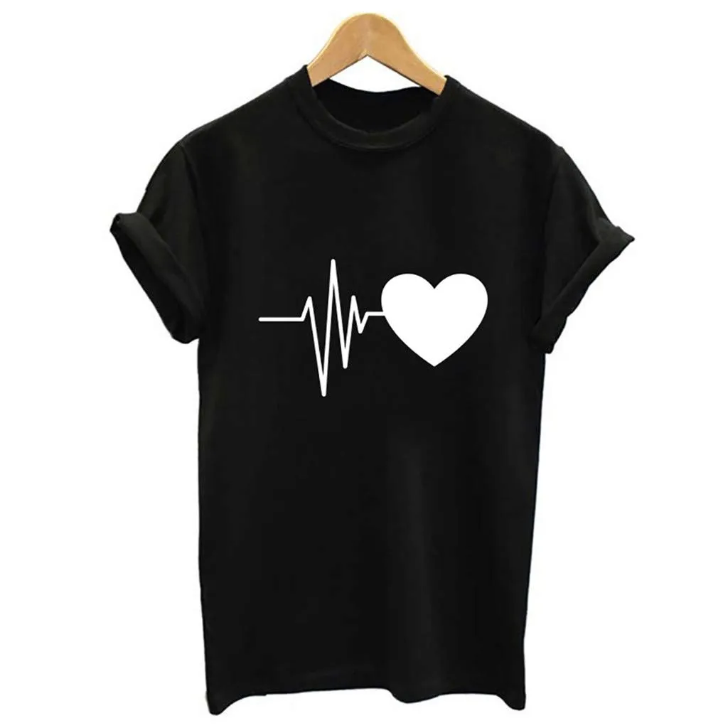 Generico T-Shirt Donna Cotone Over - Maglietta Donna Elegante Estiva - Girocollo Maglietta Casual Magliette Estive con Stampa Estiva Base Tee Bluse - immagine 5