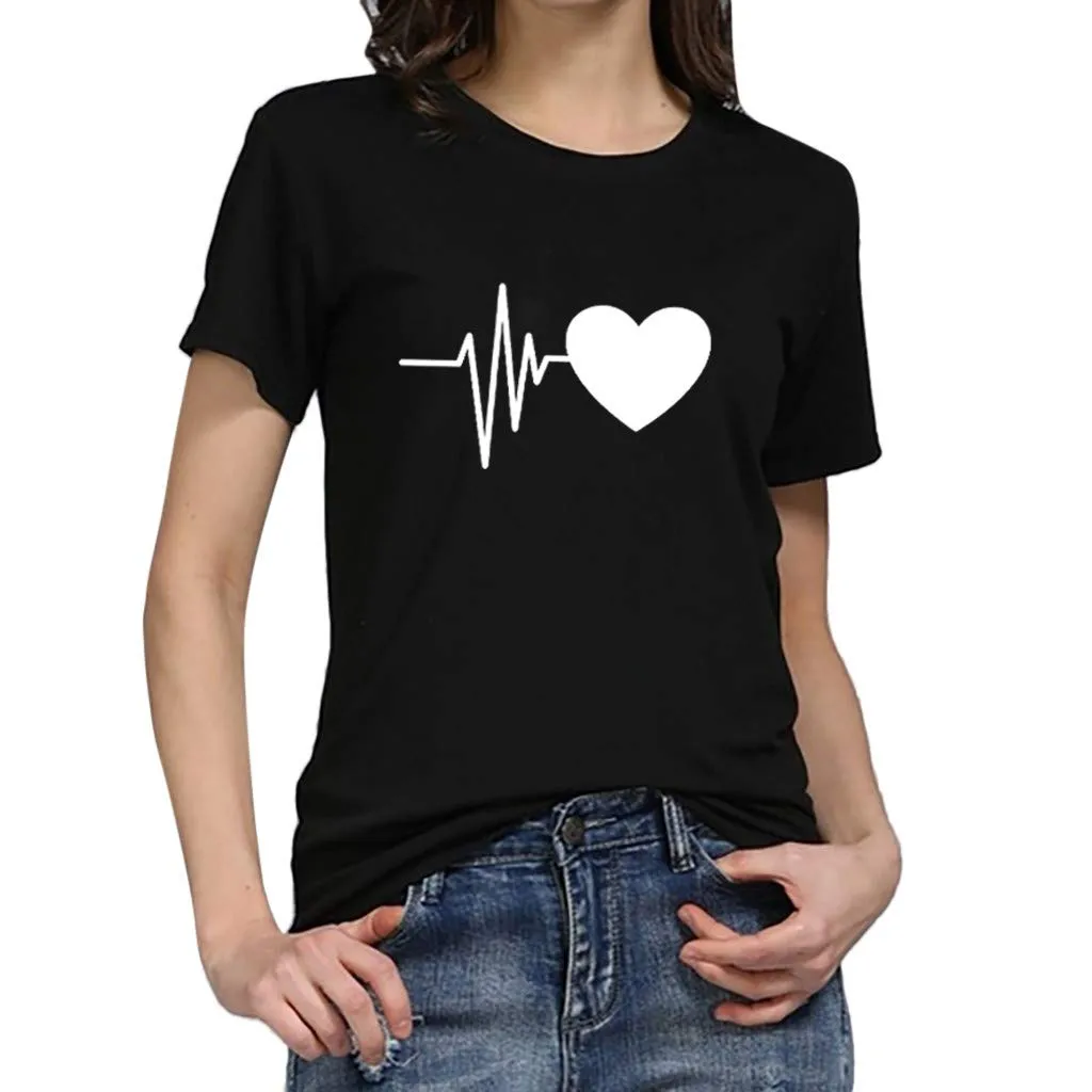 Generico T Shirt Donna Elegante - Maglietta Maniche Corte Donna - con Stampa Maglietta Maniche Corte Tshirt Curvy Firmate Eleganti Top Estive Girocollo Classico Top Tees - immagine 2