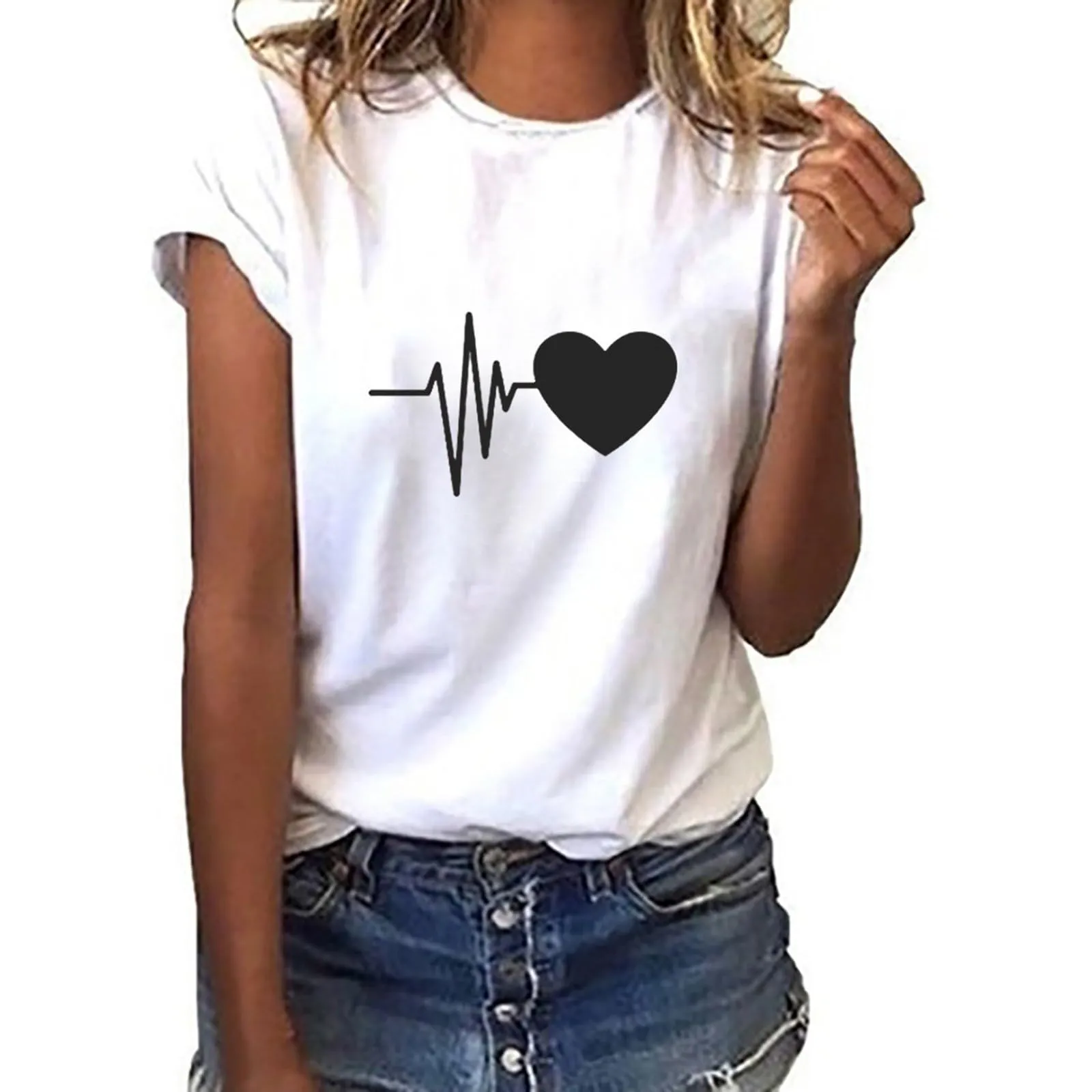 Generico T Shirt Donna Elegante - Maglia Cotone Donna Manica Corta - Maglietta Elegante Casual T-Shirt Estiva con Girocollo Modello Vintage Camicia Basic Camicia con vestibilità - immagine 1