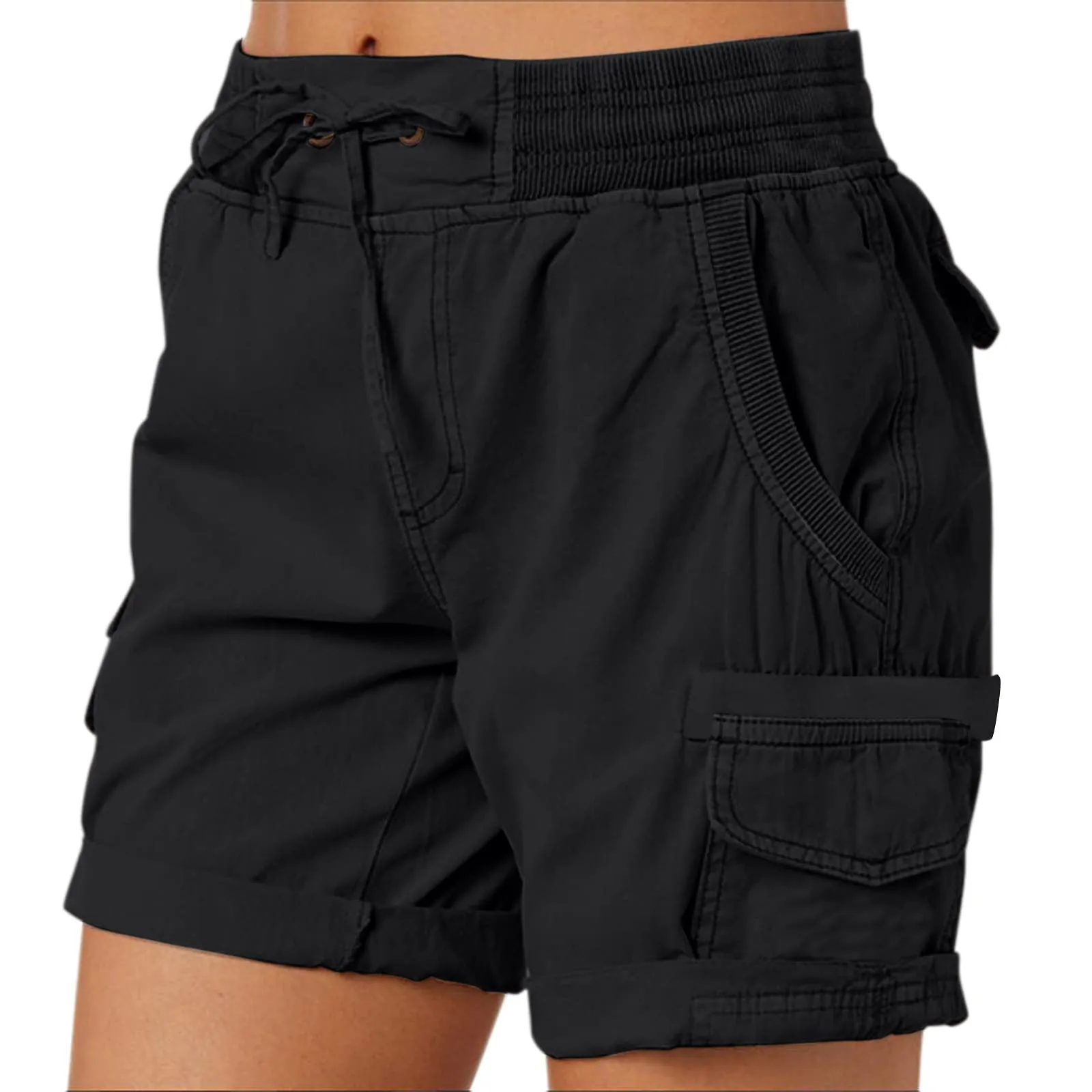 Pantaloni Cargo Donna Estivi Corti - Pantaloncini Donna Estivi Lino Fitness Trekking Corsa Shorts Pantaloncini Palestra Elastico Leggeri Sportivi Pantaloni Con Tasche Per All'aperto Sportivi Estivi - immagine 1