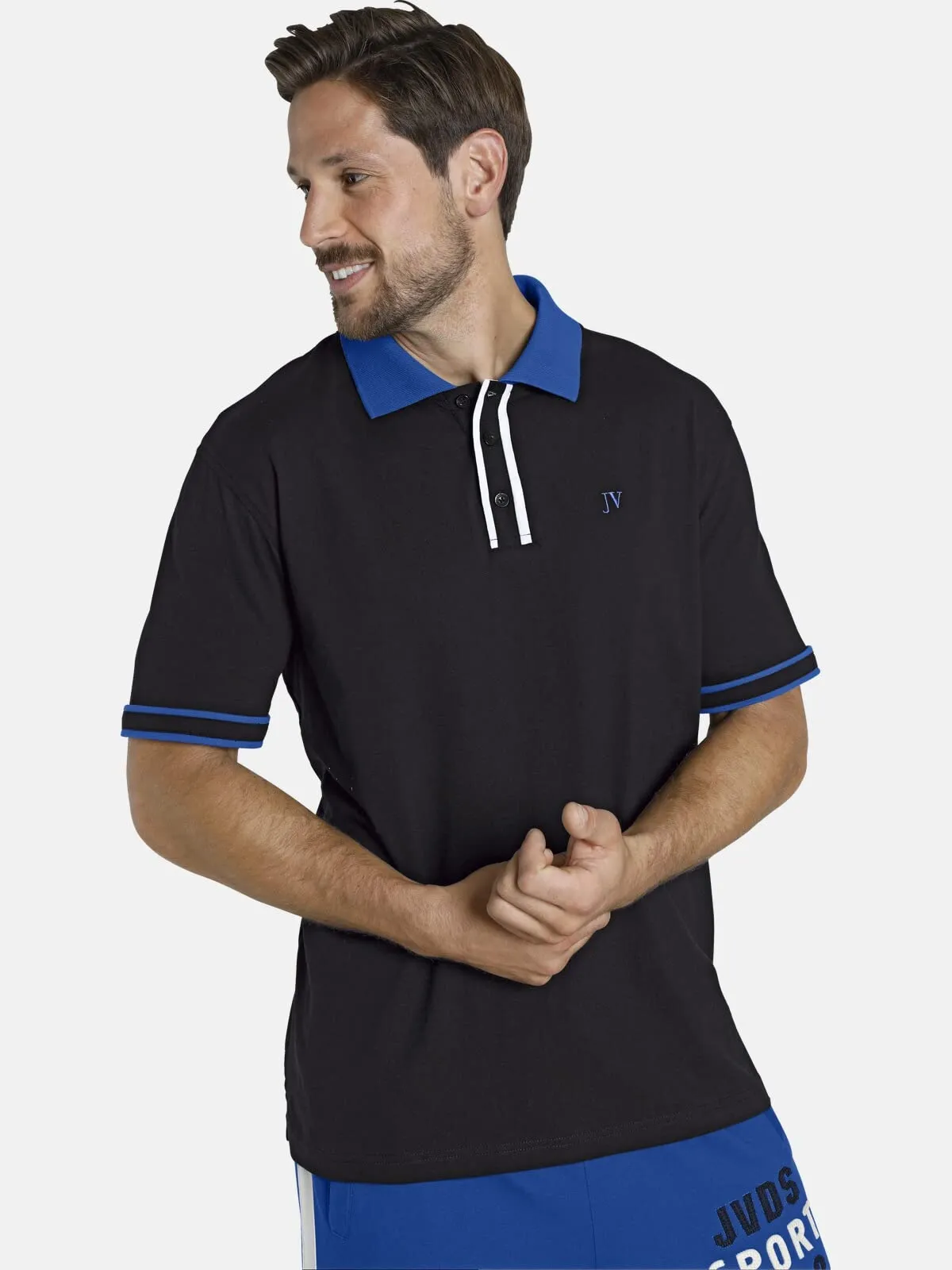 Jan Vanderstorm Isfried - Polo da uomo in 100% cotone, colletto polo e abbottonatura in design a contrasto, polo a maniche corte, taglie grandi di L-7XL Comfort Fit, Nero , XXL - immagine 2