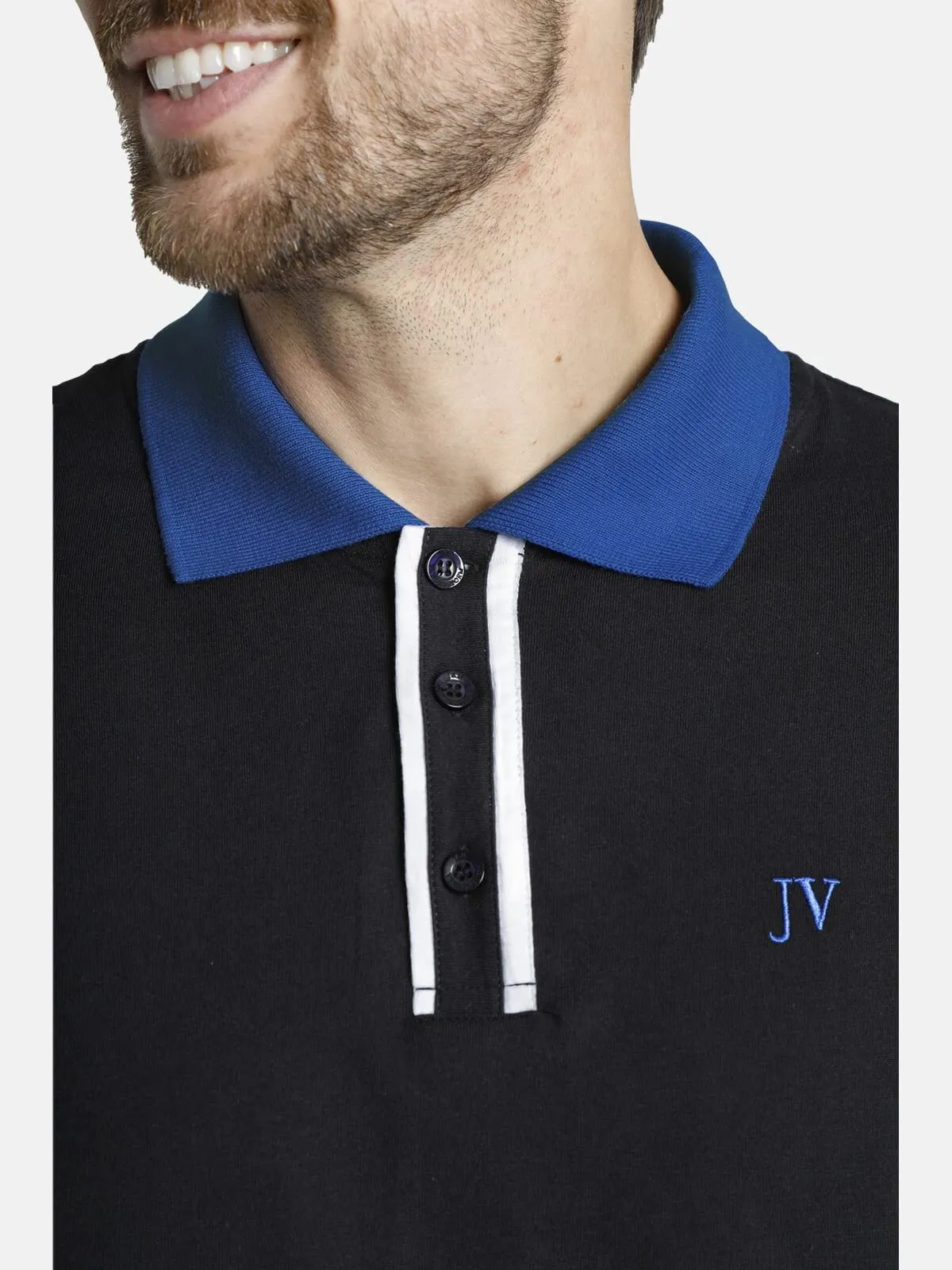 Jan Vanderstorm Isfried - Polo da uomo in 100% cotone, colletto polo e abbottonatura in design a contrasto, polo a maniche corte, taglie grandi di L-7XL Comfort Fit, Nero , XXL - immagine 3