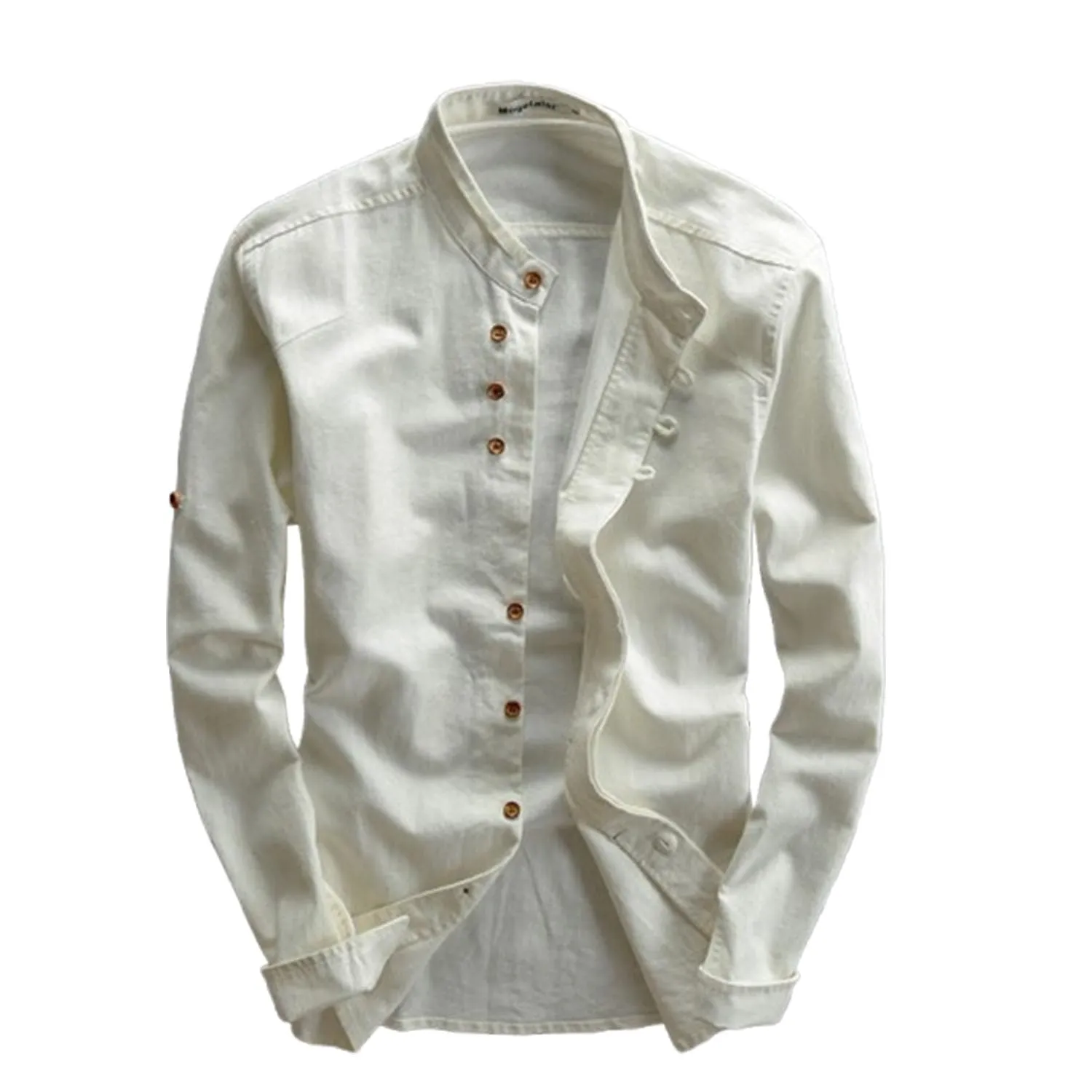 EEJBYTDI Soulona - Camicia Katana Japan Style da uomo, misto lino e cotone, vestibilità aderente, a maniche lunghe, colore bianco, S-5XL - immagine 1