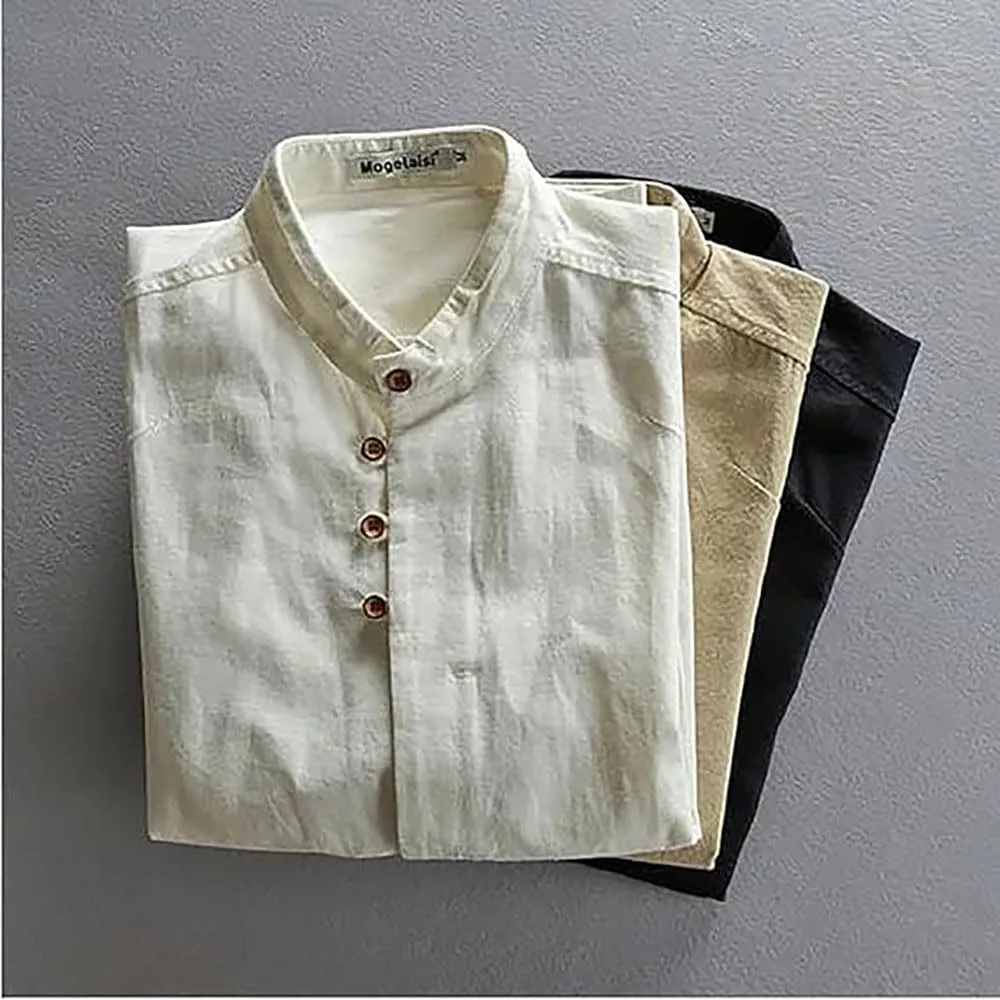 EEJBYTDI Soulona - Camicia Katana Japan Style da uomo, misto lino e cotone, vestibilità aderente, a maniche lunghe, colore bianco, S-5XL - immagine 5