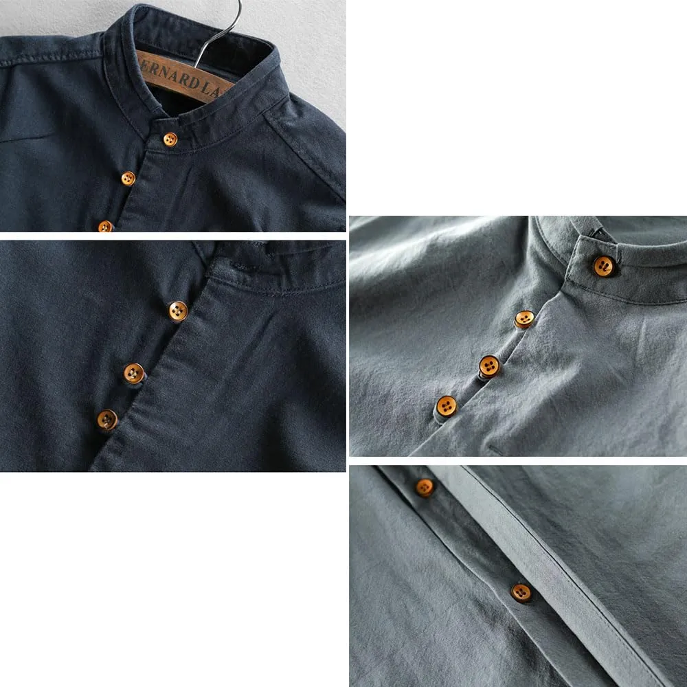 EEJBYTDI Soulona - Camicia Katana Japan Style da uomo, misto lino e cotone, vestibilità aderente, a maniche lunghe, colore bianco, S-5XL - immagine 7