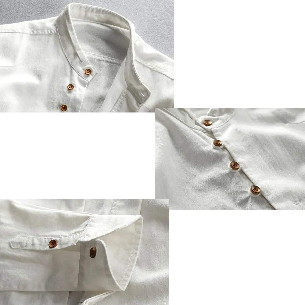 EEJBYTDI Soulona - Camicia Katana Japan Style da uomo, misto lino e cotone, vestibilità aderente, a maniche lunghe, colore bianco, S-5XL - immagine 6